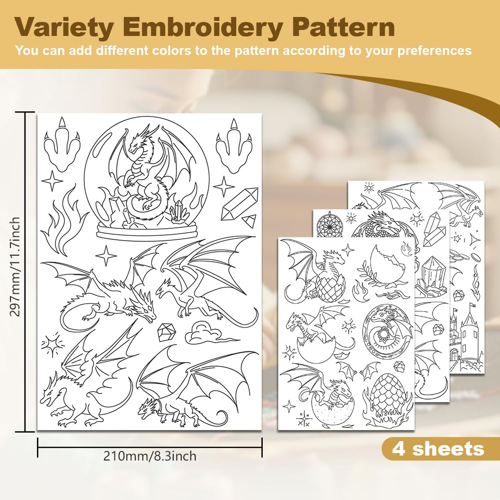 DOODLREAM 23Pcs Flying Dragon Water Soluble Hand Sewing Stabilizers, 8.3