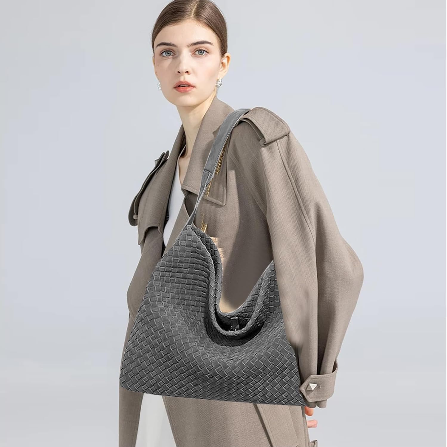 JINMANXUE Women Boston Bag, Woven Hobo Tote Handbag and Purses, Female Satchel Messenger Bags, Fashion Shoulder Crossbody Bag