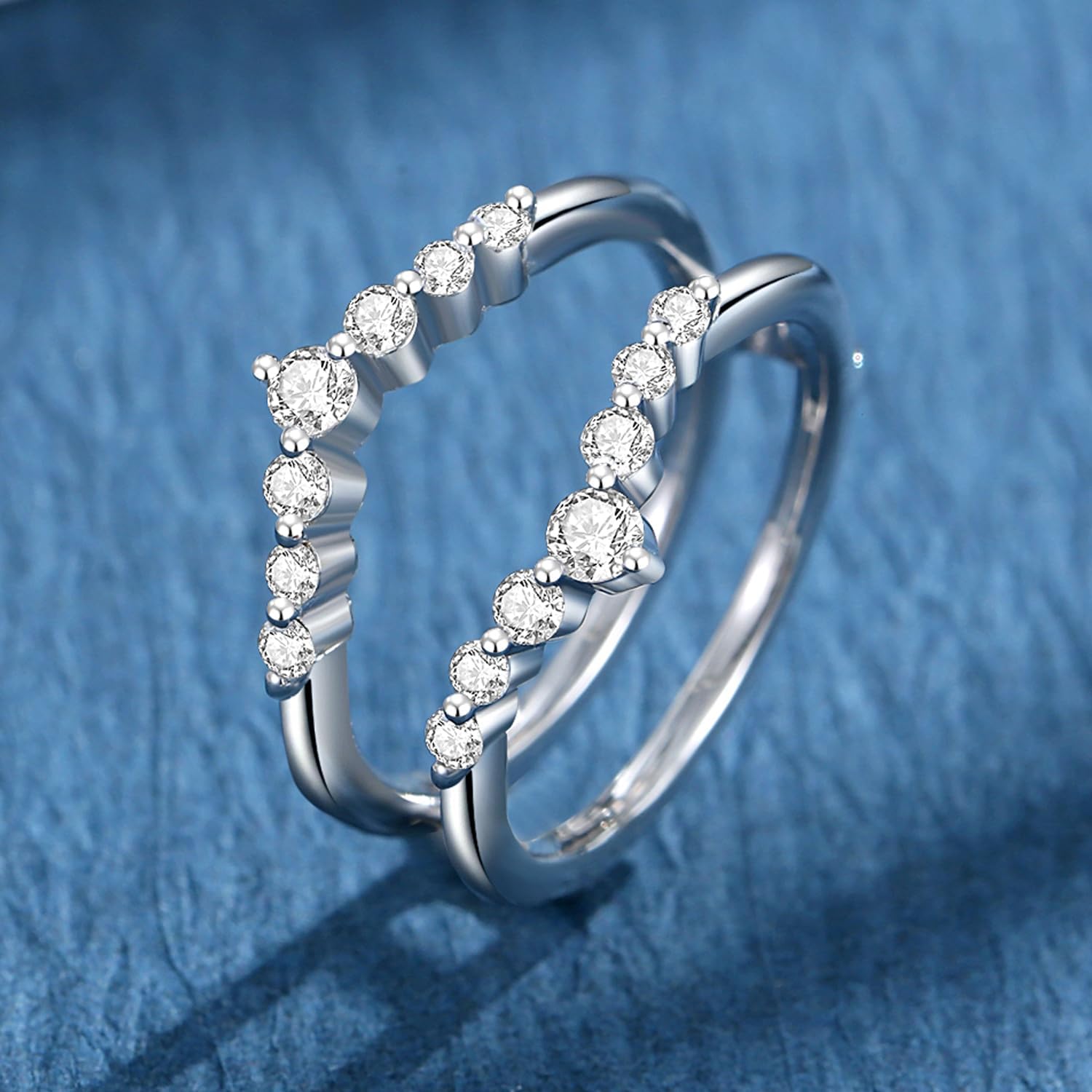 Moissanite Ring Enhancer for Women Engagement Rings D Color VVS1 Moissanites Curved Wedding Bands S925 Sterling Silver 18K White Gold Plated Rings for Wife Women Her - Image 3