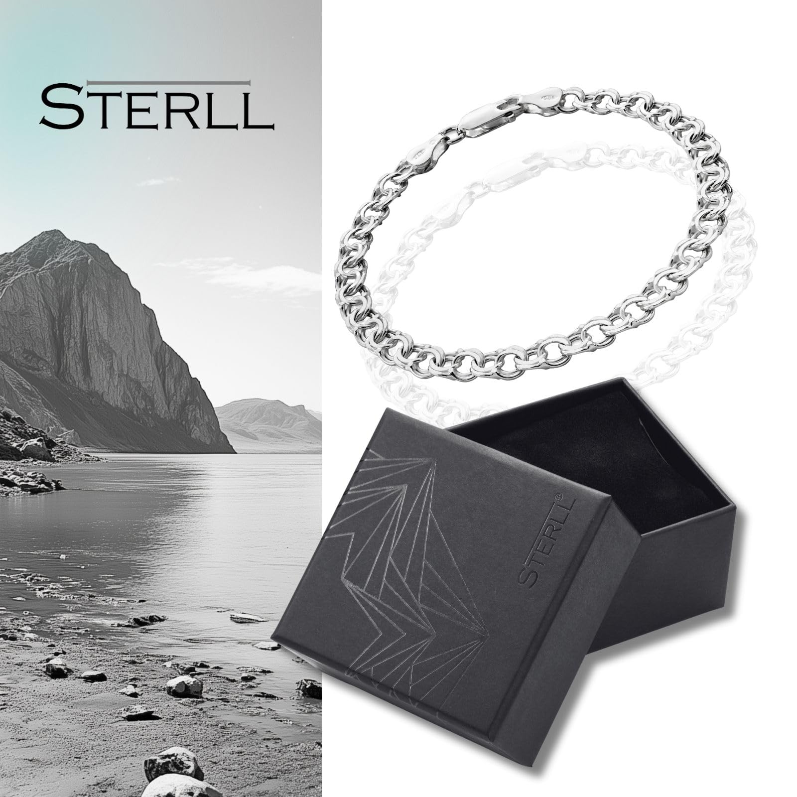 Braccialetto da uomo in argento, con custodia per gioielli, ideale come regalo per uomo