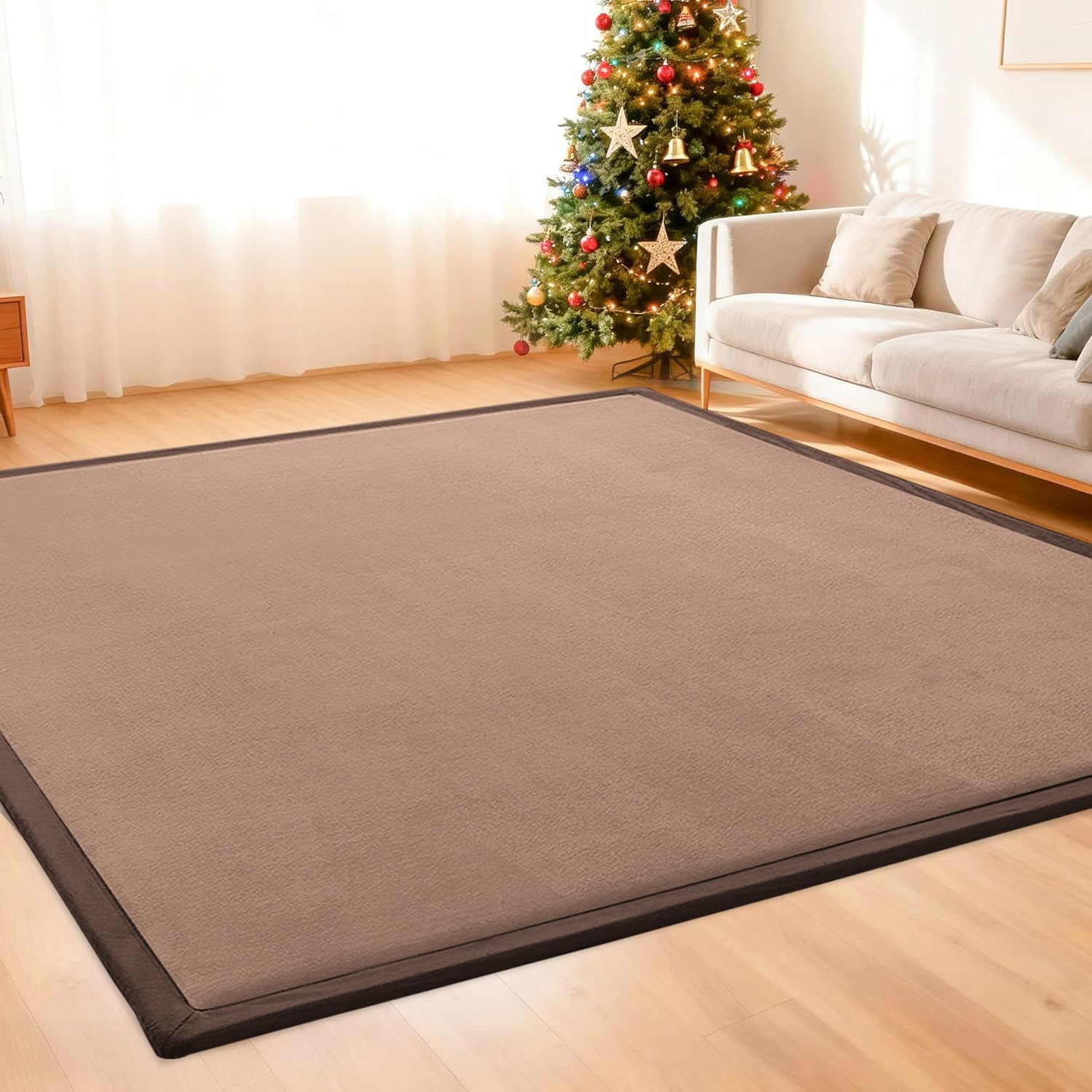Tapis antidérapant en velours éponge marron 130x190 cm pour sécuriser et adoucir le sol
