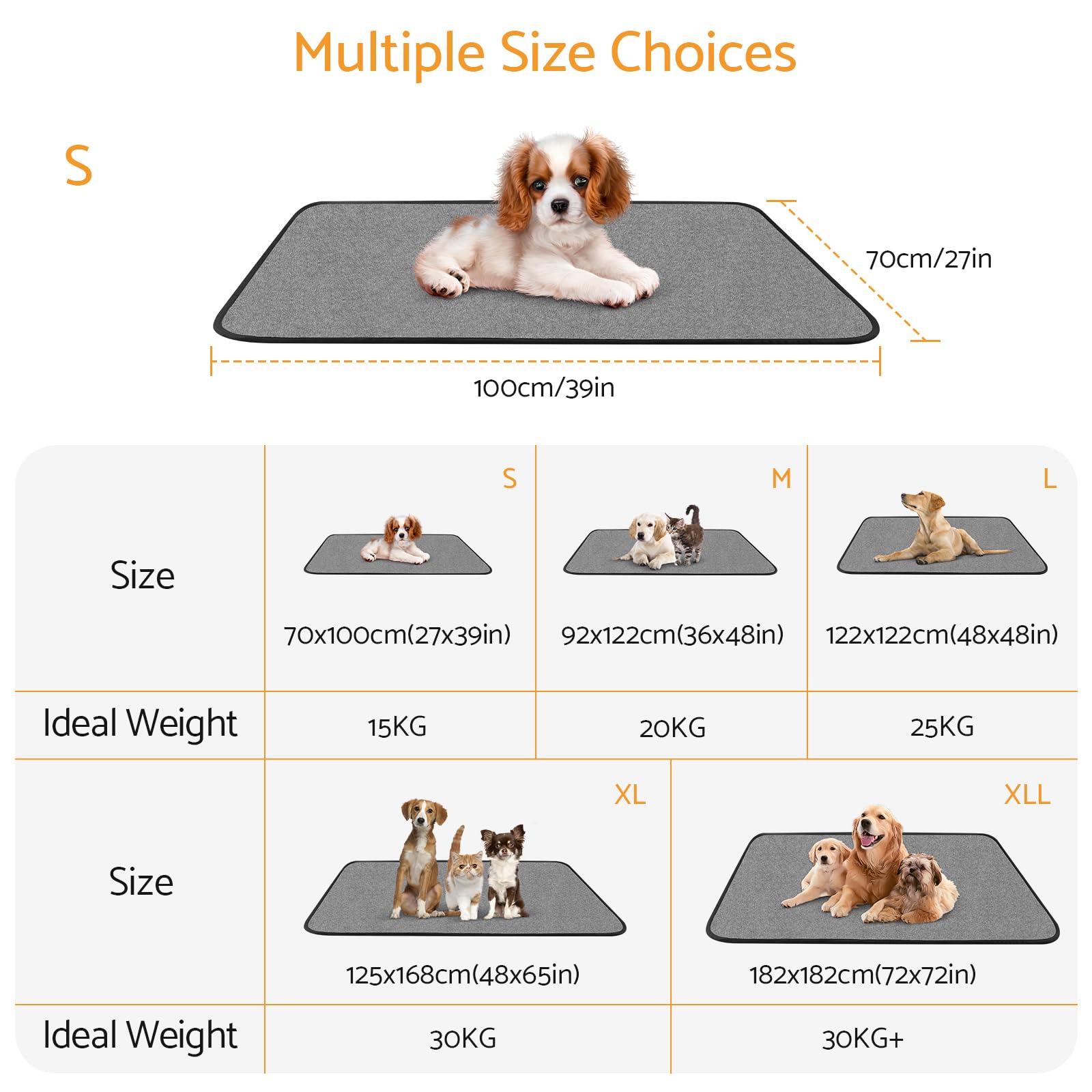 2PCS 70 x 100cm Traverse Lavabili per Cani, Tappetini Assorbenti per Cani, Riutilizzabili, Antiscivolo, Tappetino per Addestramento Cuccioli, per Cani, Gatti e Animali Domestici Incontinui