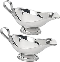 GEEXDEPOT Stainless Steel Gravy Boat 8oz (Pack of 2) - Elegant Gadroon Base, Easy-Pour Lip, Dishwasher Safe Sauce Server for Gravy, Dressings & Syrups