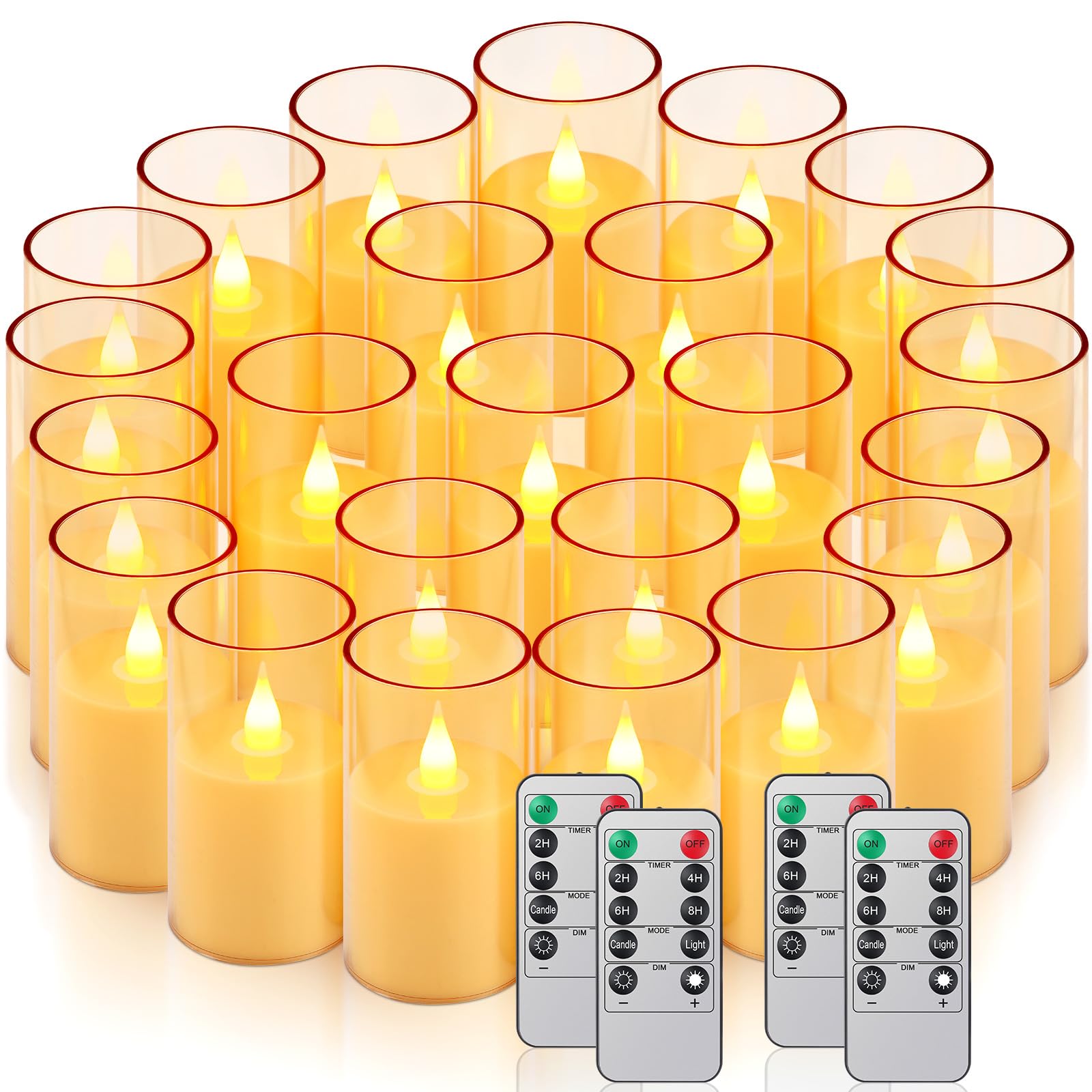 Retisee 24 Pack Flickering Flameless LED Pillar Candles with Remote Control Battery Operated Candles Bulk for Romantic Ambiance Valentine's Day Birthday Parties Weddings Home Decoration(2 x 4 Inch)