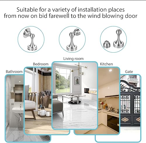 Miniatura 8 de ASHGOOB - Paquete de 2 304 topes de puerta cierre magnético de puerta para tope de puerta acero inoxidable de níquel cepillado 304 protector de