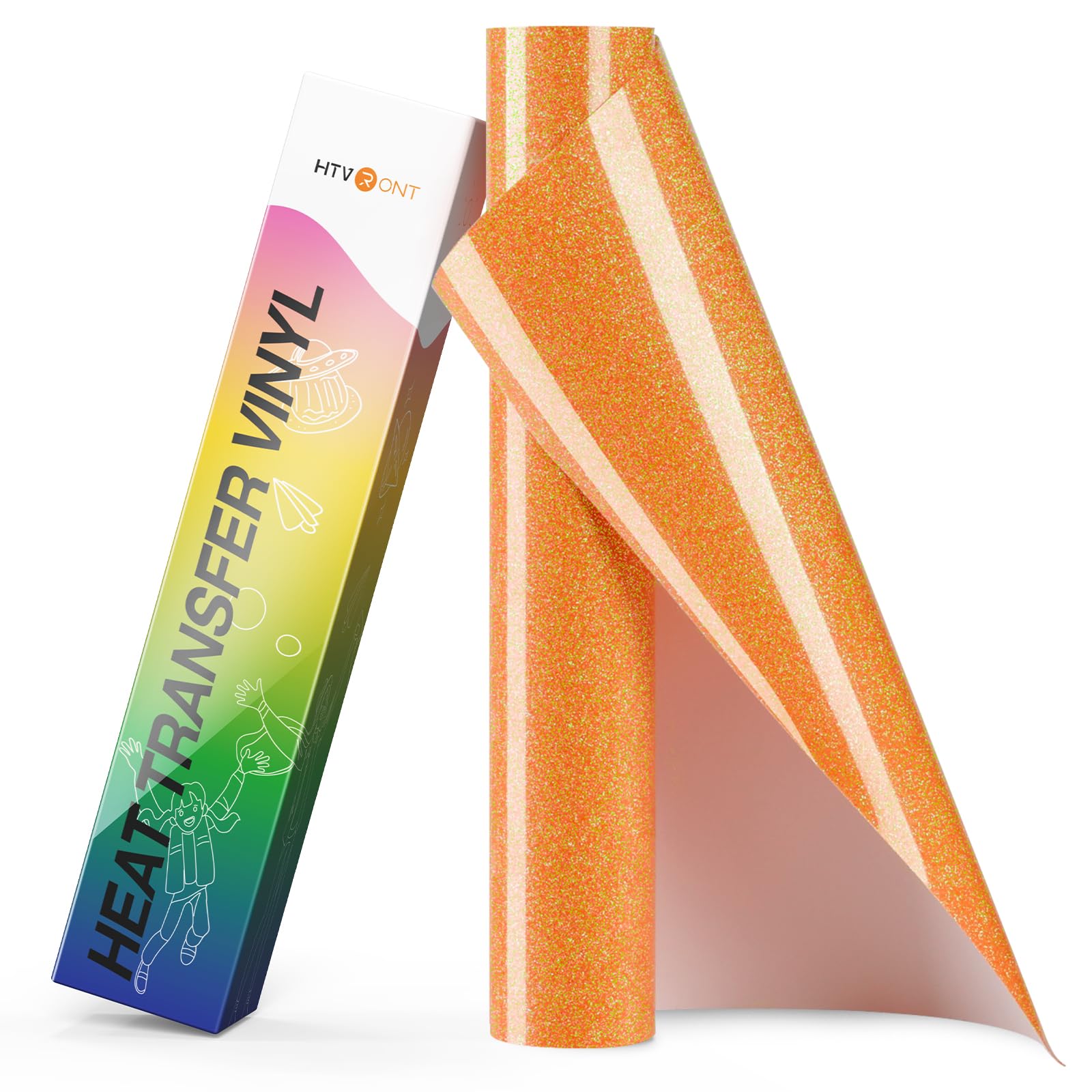 HTVRONT Neon Orange Glitter HTV- 10" x 8ft Glitter Iron on Vinyl for Shirts