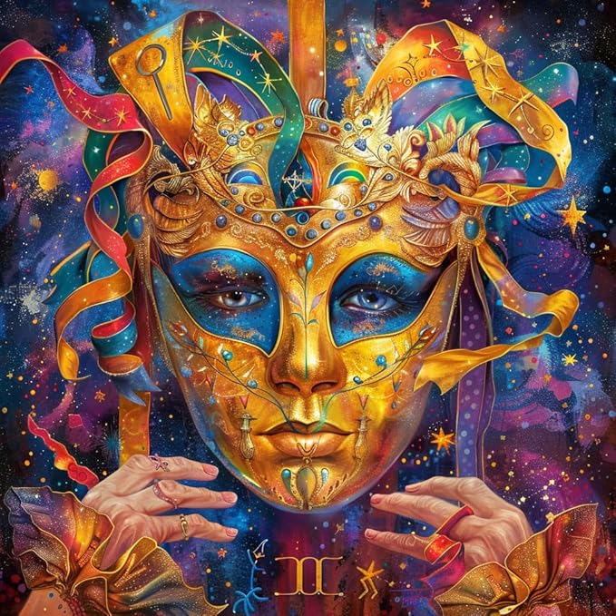 Zodiac Sign Gemini with Golden Mask 5D Diamond Art Painting Full Square Drill Diamond Art Painting by Number Kits for Adults Mosaic Cross Stitch for Wall Decor 14x14inch(6)