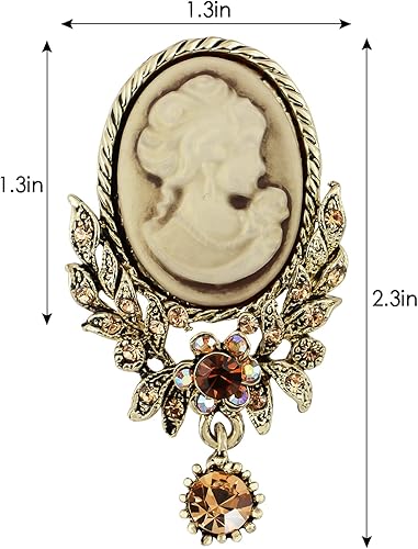 Miniatura 5 de Alilang Broche de cristal inspirado en la vendimia con diamantes de imitación, diseño de camafeo, colgante de flor de doncella