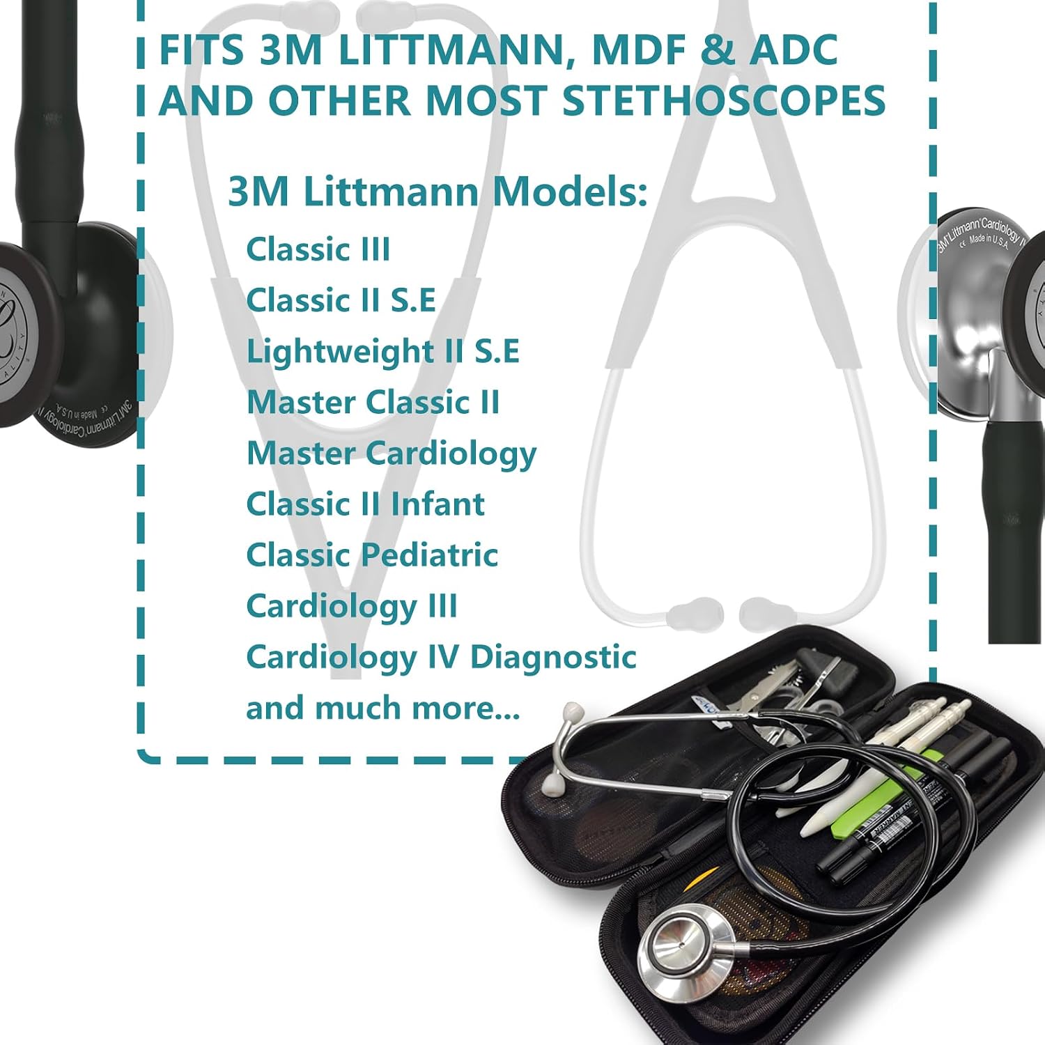 Stethoscope Case for 3M Littmann Stethoscope and for MDF Stethoscopes | Black Nursing Stethoscope Bag Holder for Nurse Essentials for Work, Medical Assistant Accessories, Stethoscope Accessories
