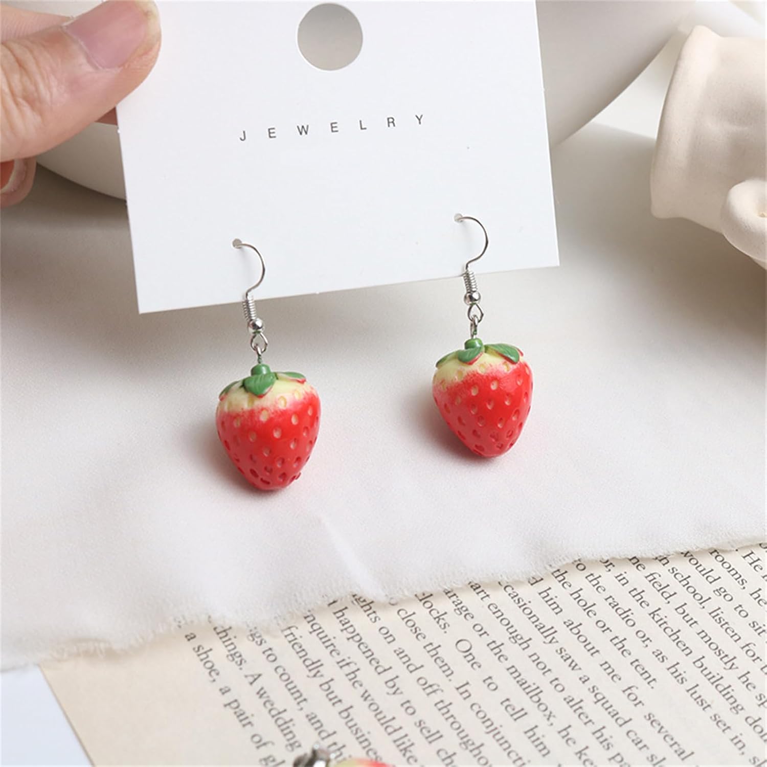 3D Strawberry Earrings and Necklace for Women Cute Funny Stereoscopic Red Strawberry Dangle Earring, Simulated Resin Strawberry Dangle Drop Earrings, Acrylic Fruit Jewelry Set Holiday Night Costume Gifts - Image 6