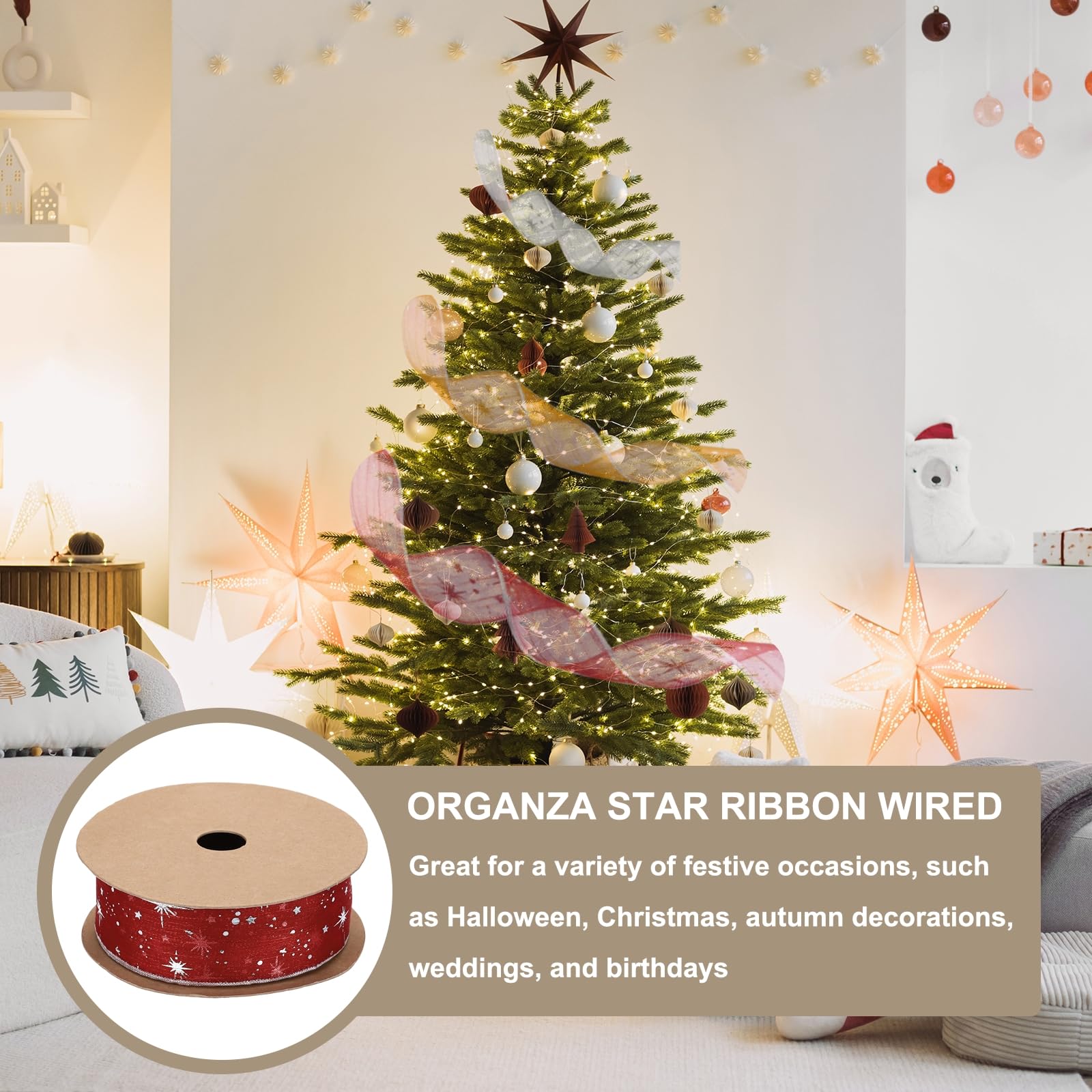 PATIKIL Organza Star Ribbon Wired - Image 4
