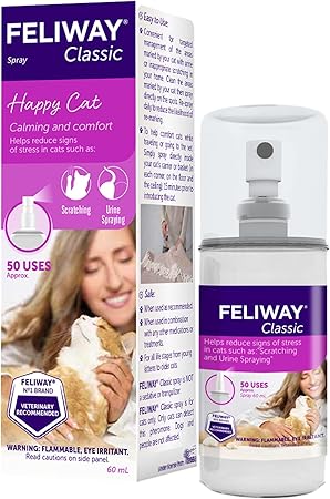 FELIWAY® Classic Cat Calming Spray, 60ml - Comforts Cats at Home and On the Go and Helps to Calm During Travel