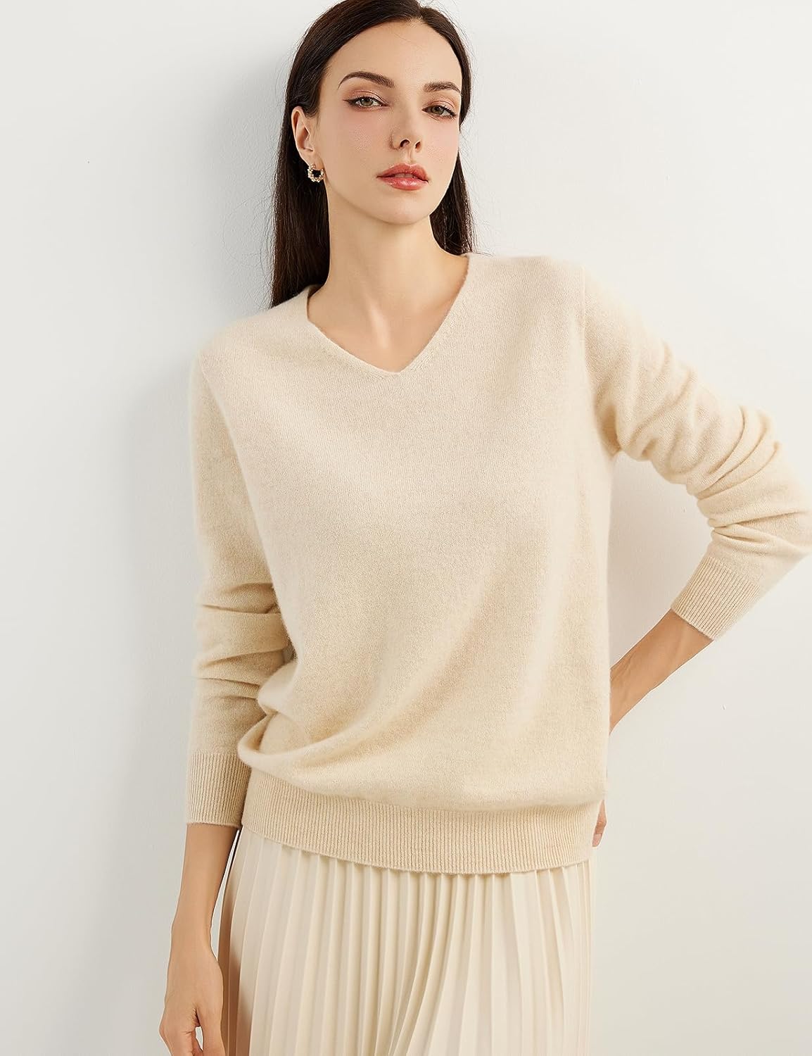 Chanyarn 100% Pure Cashmere Women's Sweater V-Neck Long Sleeve 2025 Fall Winter Warm Soft Knit Pullover - Image 5