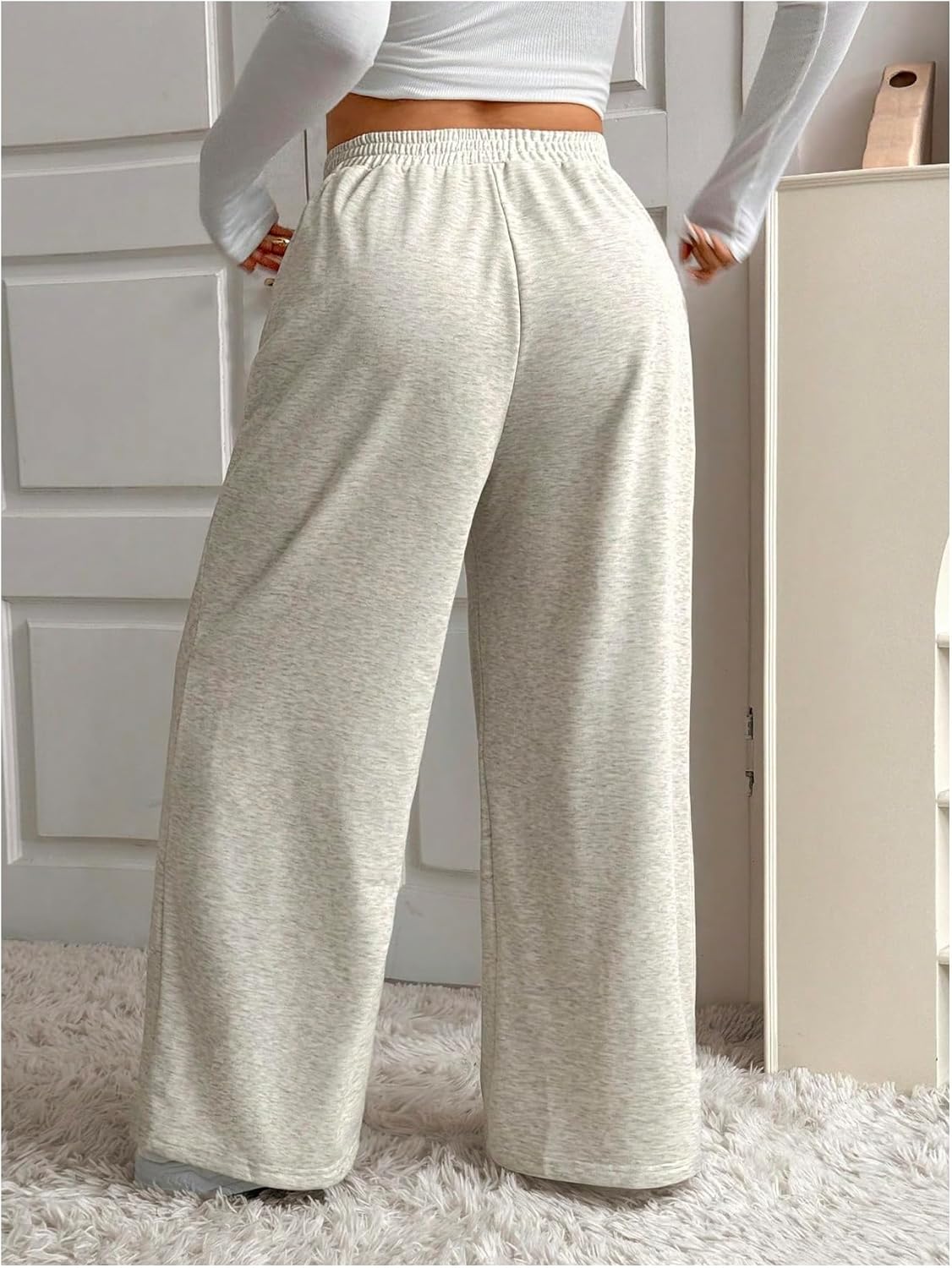 OYOANGLE Women's Plus Size Elastic Waist Sweatpants Workout Athletic Loose Open Bottom Sweat Pants - Image 2