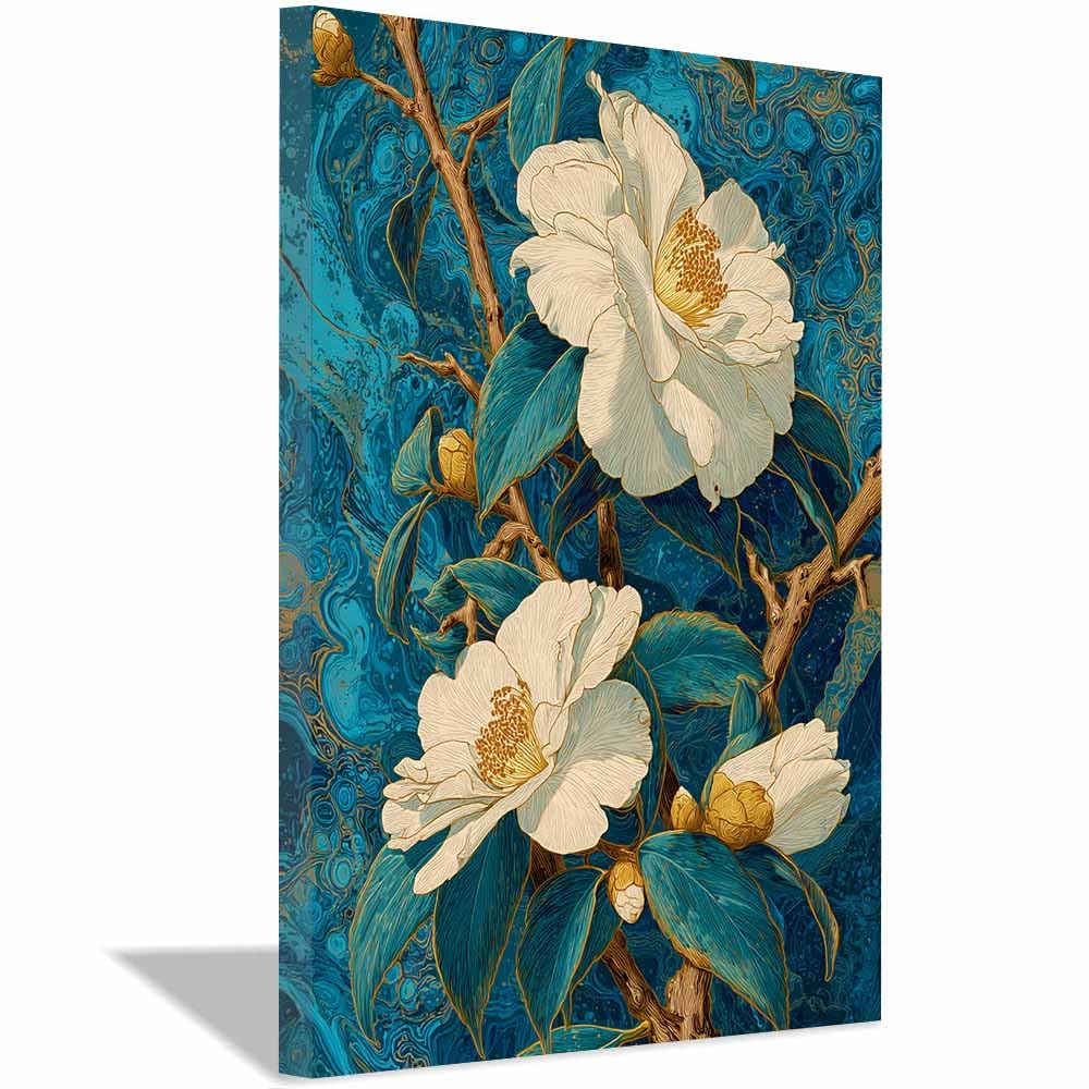 Xeniou Multicolor Flowers Canvas Whites Camellia Artwork Canvas Wall Art, For Bedroom Office Home Decorations(Multicolor)-70X100cm Framed