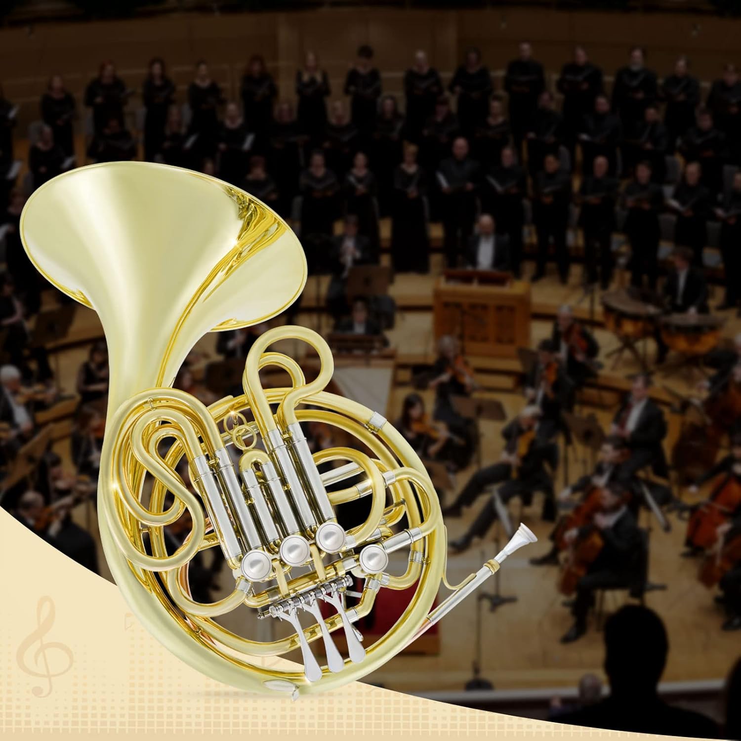 Chehery Double French Horn F/Bb 4 Keys Nickel plated＆Gold Craft Lacquer Brass French Horn With French Horn Case, Mouthpiece, Gloves, Cleaning Cloth and Brush (Gold) : Musical Instruments