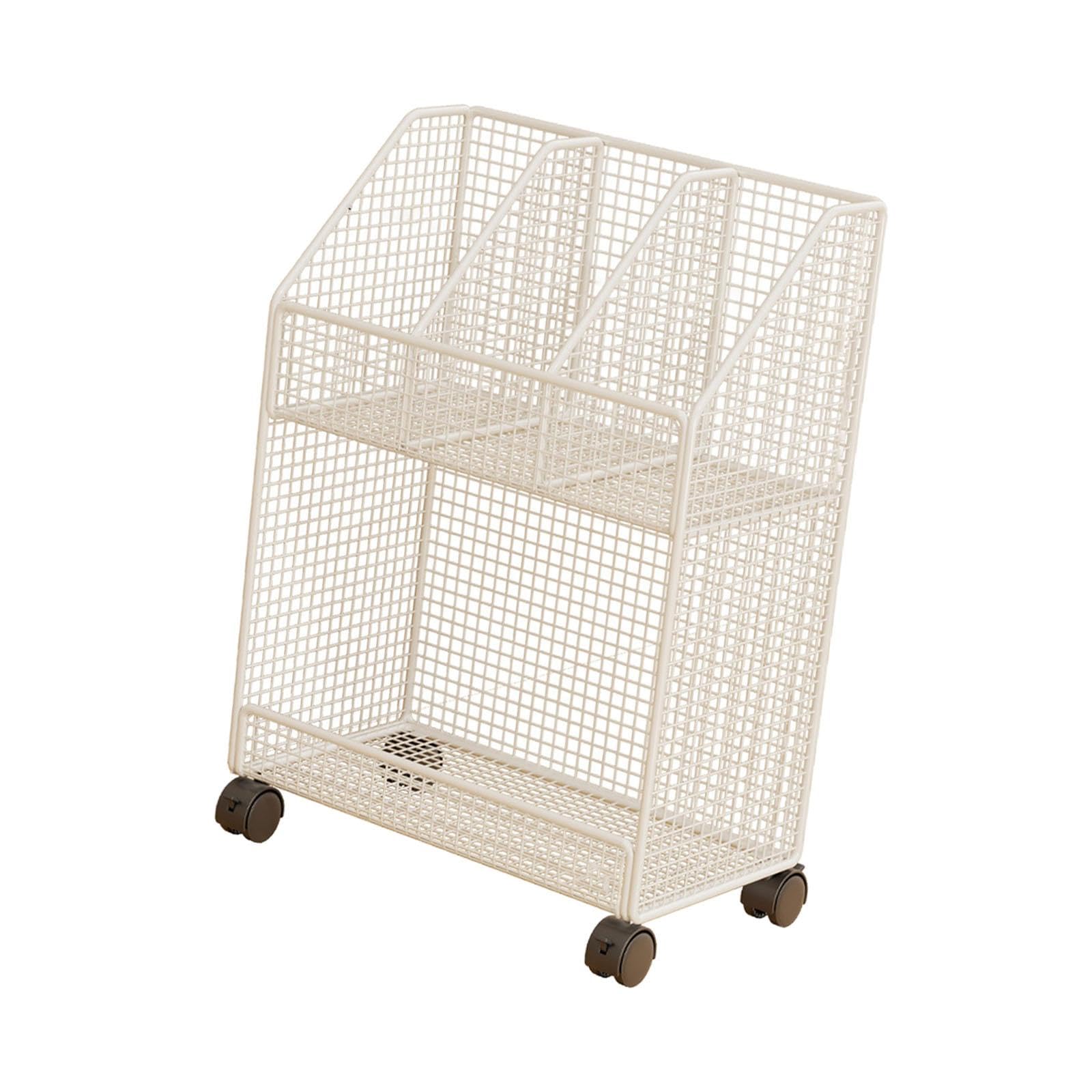 Carrello porta libri con ruote, sotto la scrivania, organizer per file, libreria mobile versatile per cucina, ufficio, lavanderia, camera da letto, 2 Strato Bianco