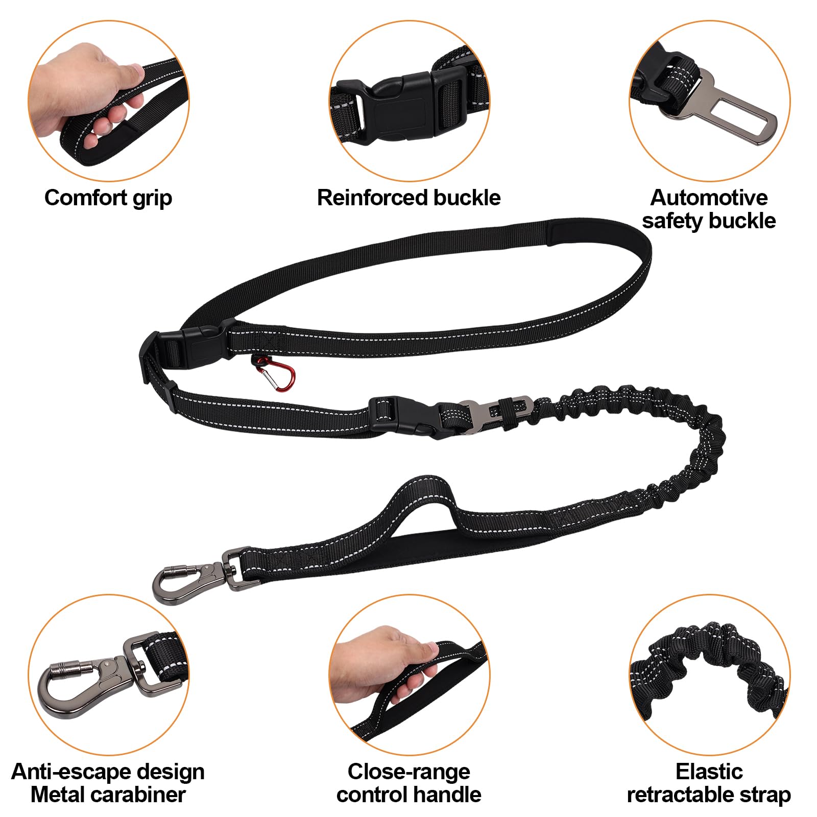 Correa para perros manos libres para hombro y cuerpo (1,4 – 1,95 m) con cómodas asas dobles y mosquetón de seguridad ajustable – perfecto para perros medianos y grandes coches. Ideal para senderismo y