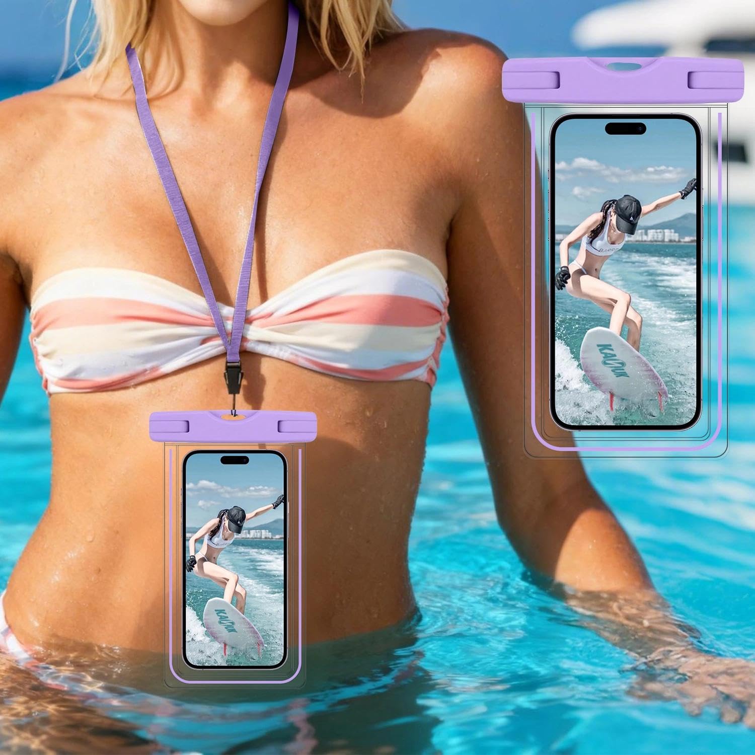Waterproof Phone Pouch Glow Neon Universal Phone Case with Lanyard Dry Bag Swimming Snorkeling Rafting Beach Kayaking Travel