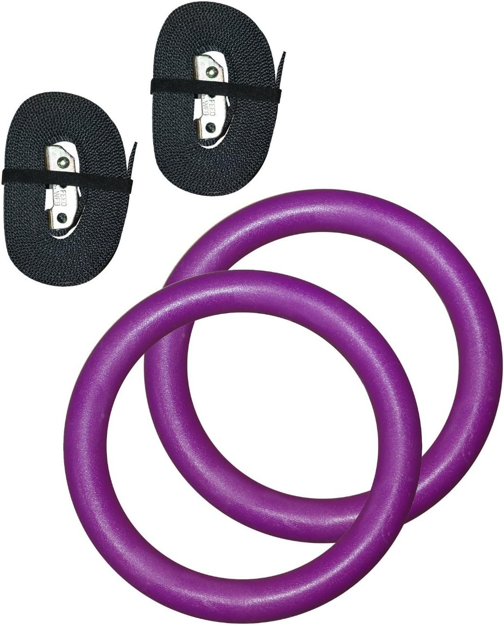 Gymenist Pair of Gymnastics Gym Rings Set of 2 Workout Exercise Hoops with Bands, Purple, Belt Width 3.8 cm