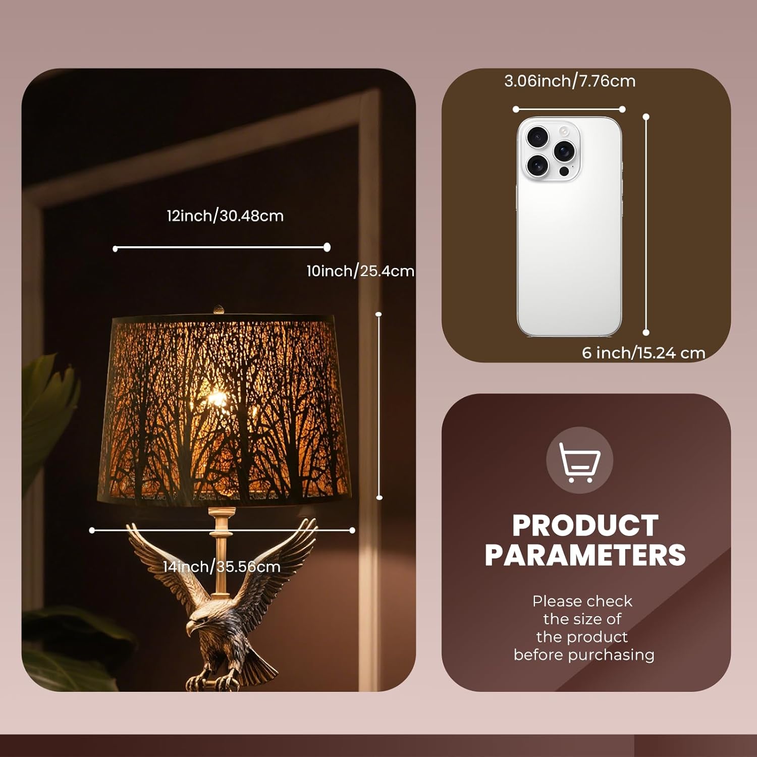 Large Metal Lampshade Forest Etching Forest Lamp Shade Pattern 12'' Top × 14'' Bottom × 10" Height Fits For Table Lamps and Floor Lamps Spider Fitter