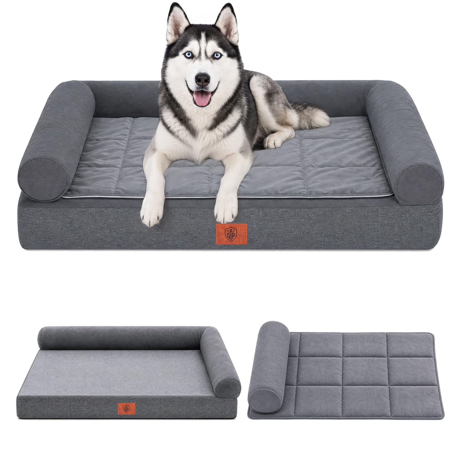 GTPLAYER Large Dog Bed Sofa Washable Orthopedic Dog Beds Grey 104*64*15CM