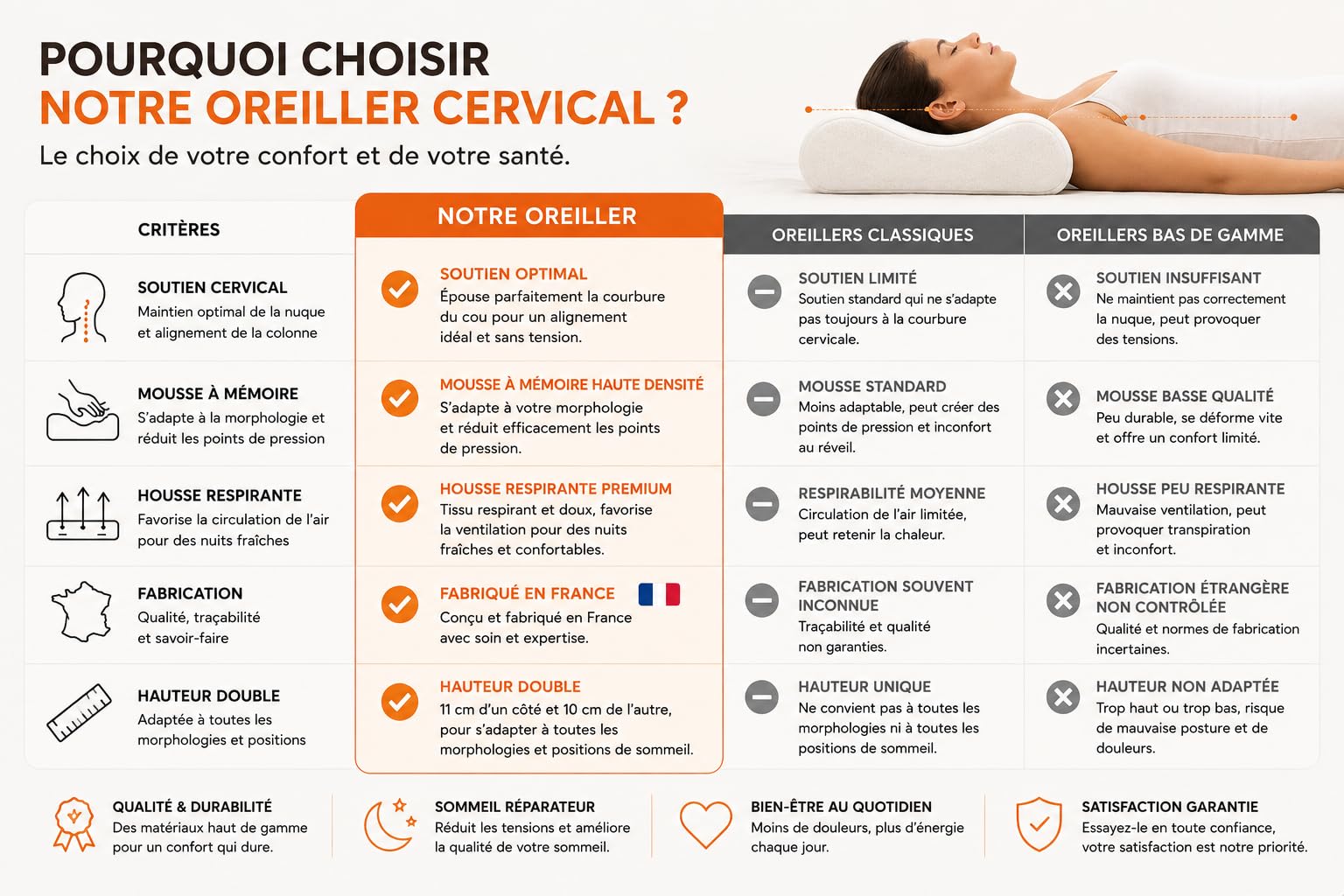 Cervalis Oreiller Cervical Ergonomique à Mémoire de Forme 60x40cm