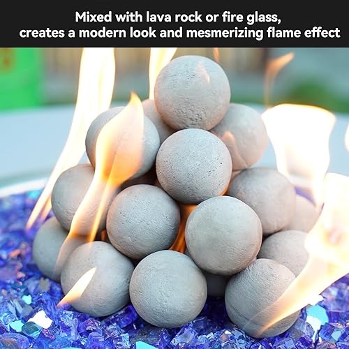 Miniatura 60 de Skyflame Juego de 6 bolas de fuego de cerámica, juego de 6 piedras redondas para fogatas o accesorios de chimeneas de interior y exterior, 5 Gris