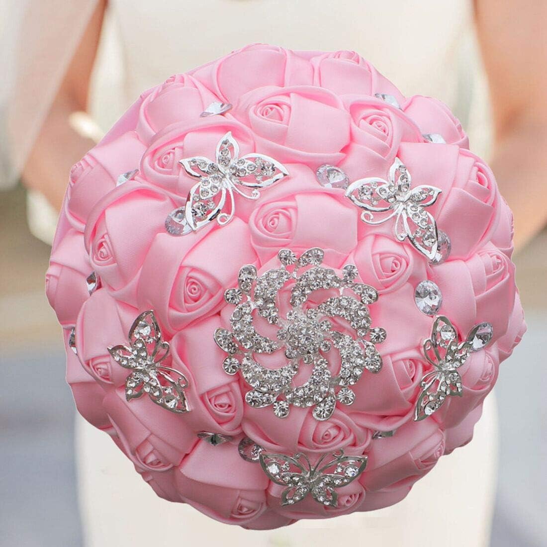 S_SSOY Wedding Flowers Bridal Bouquets Rhinestone Bride Bridesmaid Brooch Wedding Bouquet Valentine's Day Party(Royal Blue)