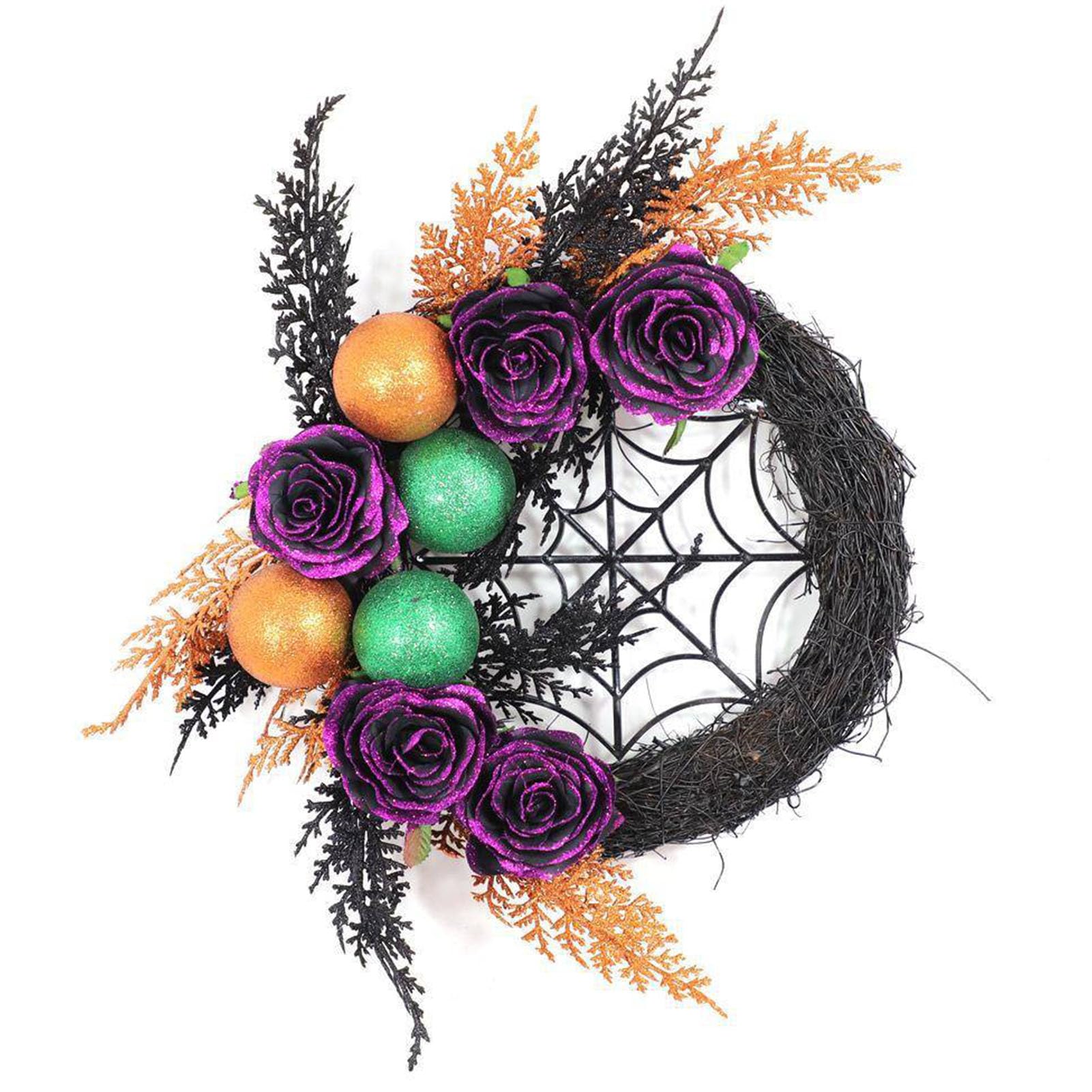 Corona de Halloween, simulación de telaraña, círculo de ratán de Rosa Negra, Colgante Decorativo, Festival de Fantasmas, casa encantada, Vestir, Colgar en la Puerta, Decoraciones de Ambiente Festivo