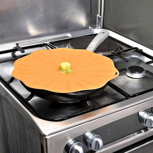 Miniatura 5 de Charles Viancin Tapa de silicona  tema de calabazaotoño  Hermética hermética para microondas, horno, estufa y tapa de sartén o tazón apta para