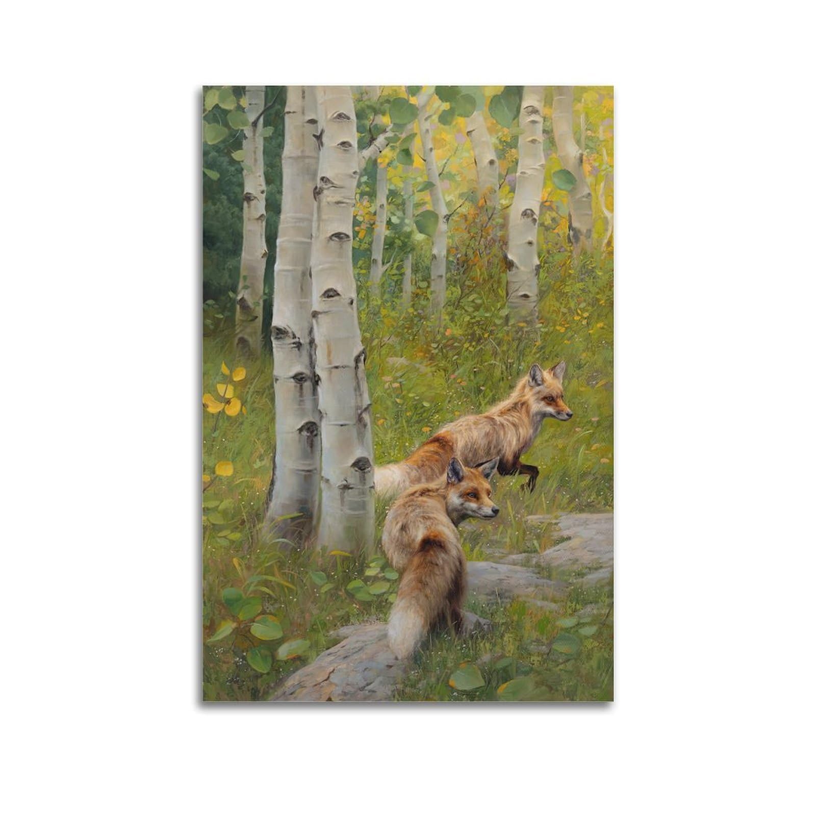 ZSZWHJ Animal Poster Foxes in The Forest Poster Decorative Painting Canvas Wall Posters And Art Picture Print Modern Family Bedroom Decor Posters 20x30inch(50x75cm)