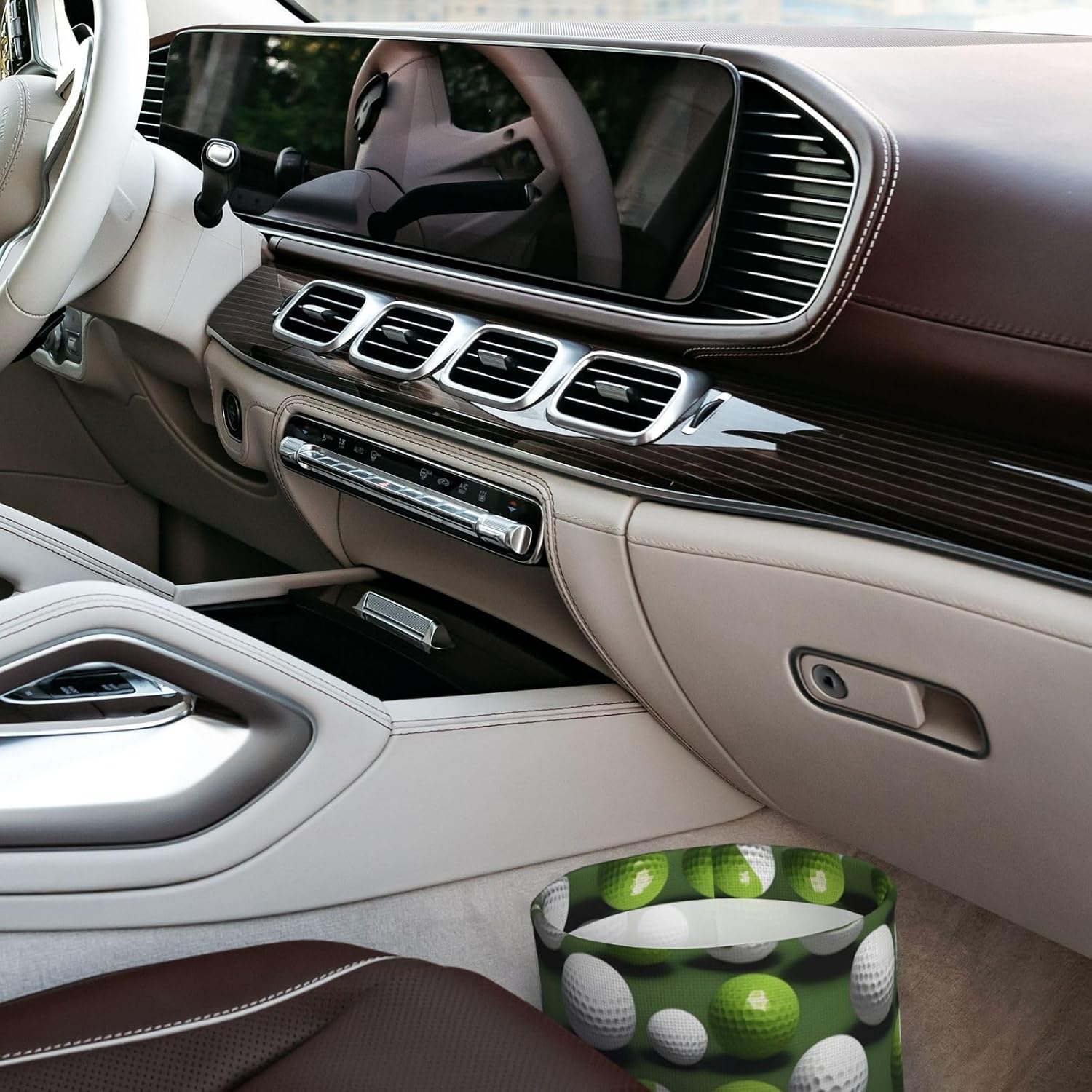 Golf Ball Print Foldable Car Trash Can,Hanging Car Garbage Can,Waterproof Car Garbage Bin, for Travel Camping