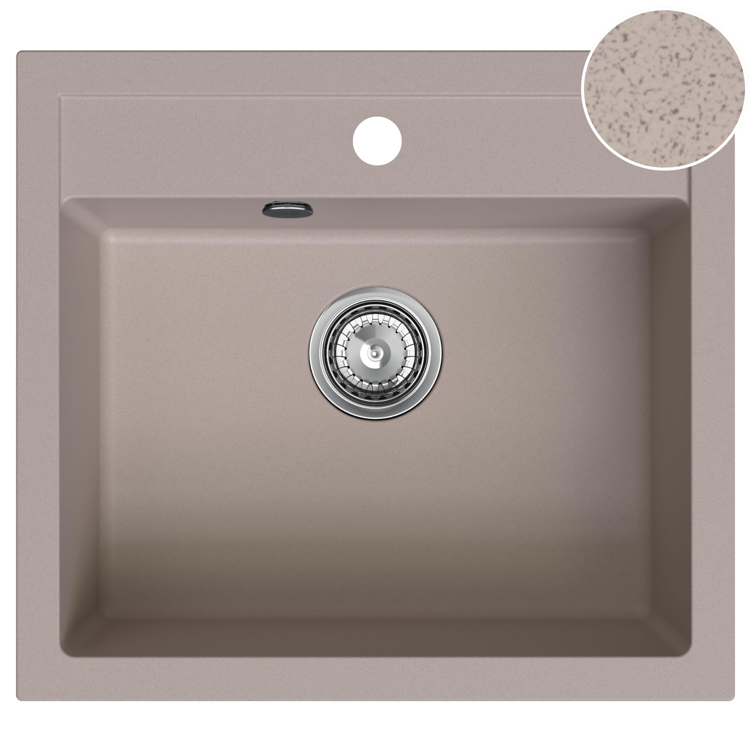 SINK QUALITY Lavello in granito beige 56 x 51 cm – Lavello in granito con sifone e impregnazione – Lavello per sottolavelli a partire da 60 cm di larghezza – Lavello singolo da incasso – Lavabo per