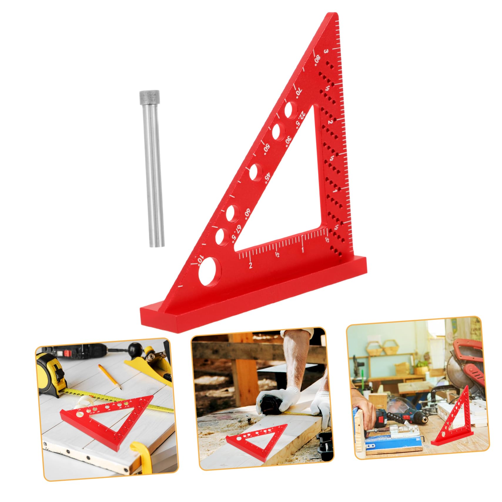 SHINEOFI 4 Pezzi Righello Quadrato per Falegnameria con Goniometro e Strumento Misurazione Alta Precisione per Architetti e Falegnami Design Compatto Progetti e Disegno