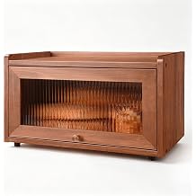 Wooden Bread Box for Kitchen Countertop, Daily Bread Storage for Clutter-Free Counters, Flat Top Bread Holder with Acrylic Door, Brown