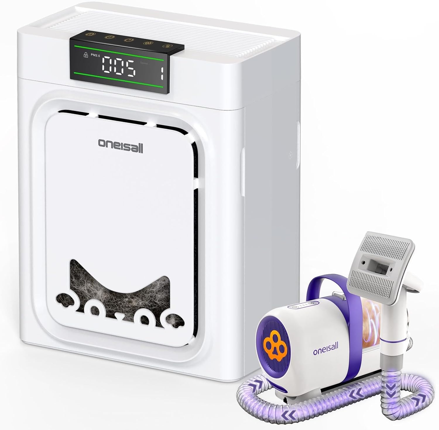 oneisall PP02 Pet Air Purifiers with oneisall Dog Grooming Vacuum Kits