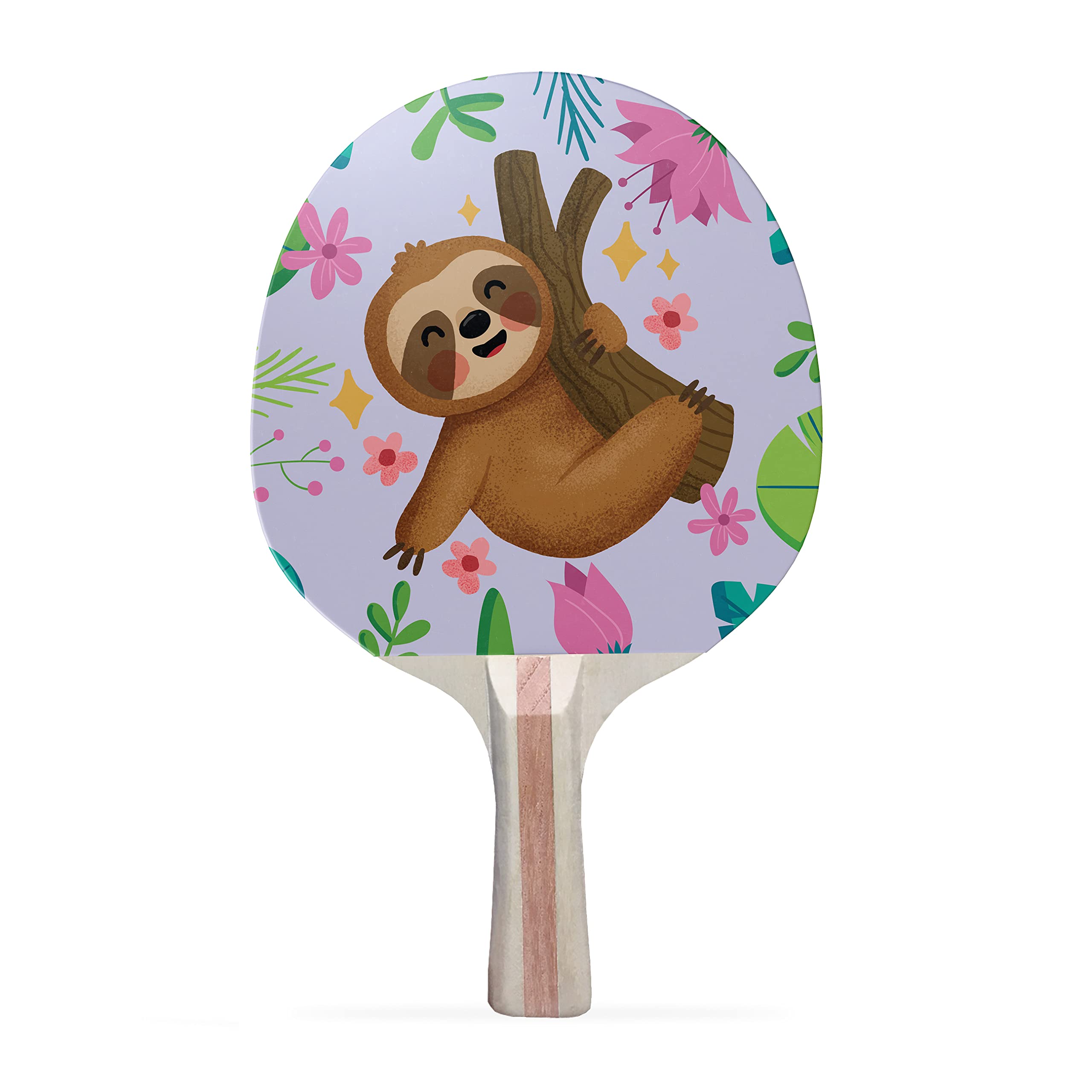 TigerTail Sports Happy Sloth Colorful Design Ping Pong Paddle, Premium 5 Ply Table Tennis Racket (Black on Back)