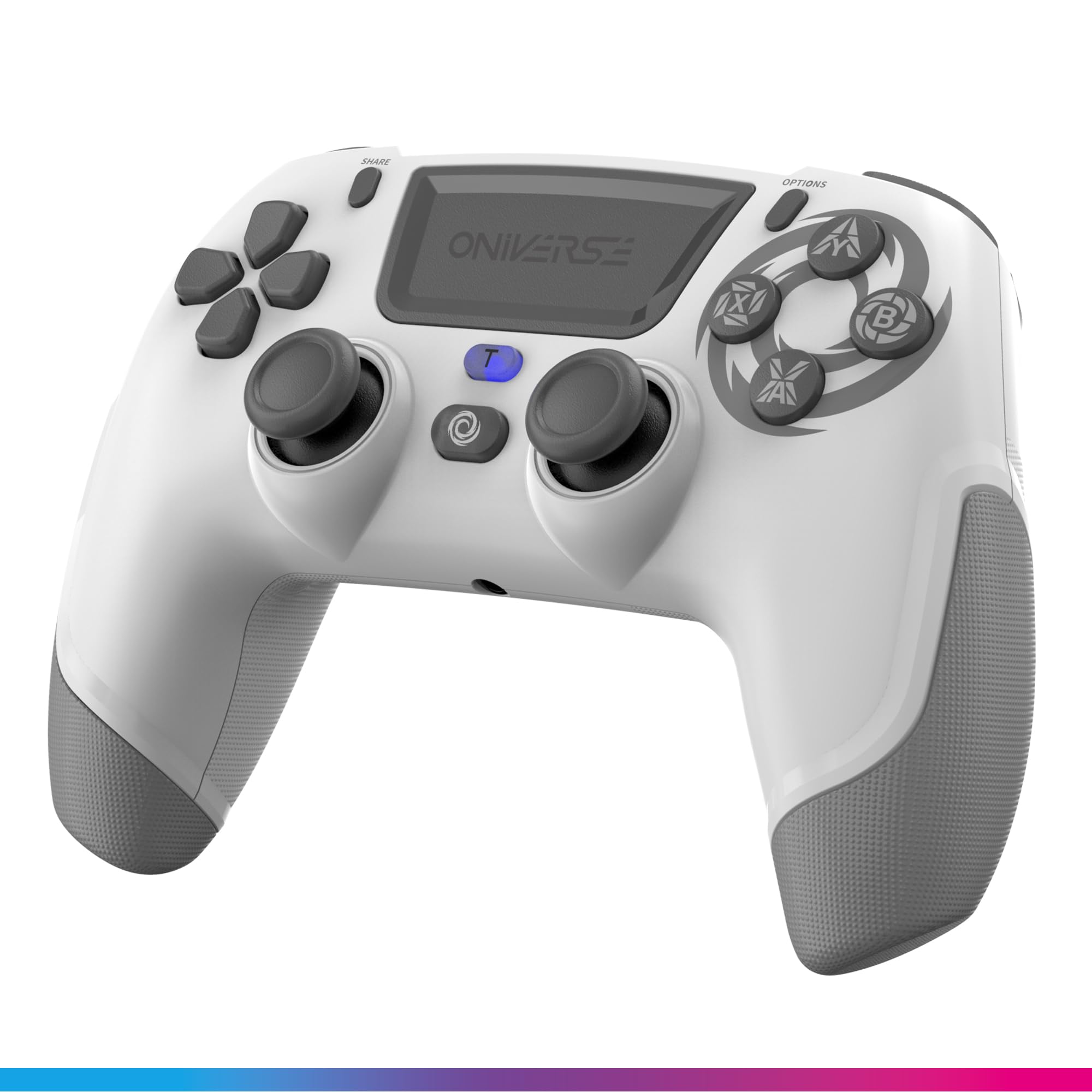 Kabelloser Controller für PS4 PS3 PC ANDROID iOS, Kopfhöreranschluss, Hall-Effekt-Joystick, Wiederaufladbarer 1000mAh-Akku, Makro-Tasten, Wake-up-Funktion, 6-Achsen-Gyroskop, Revolt White