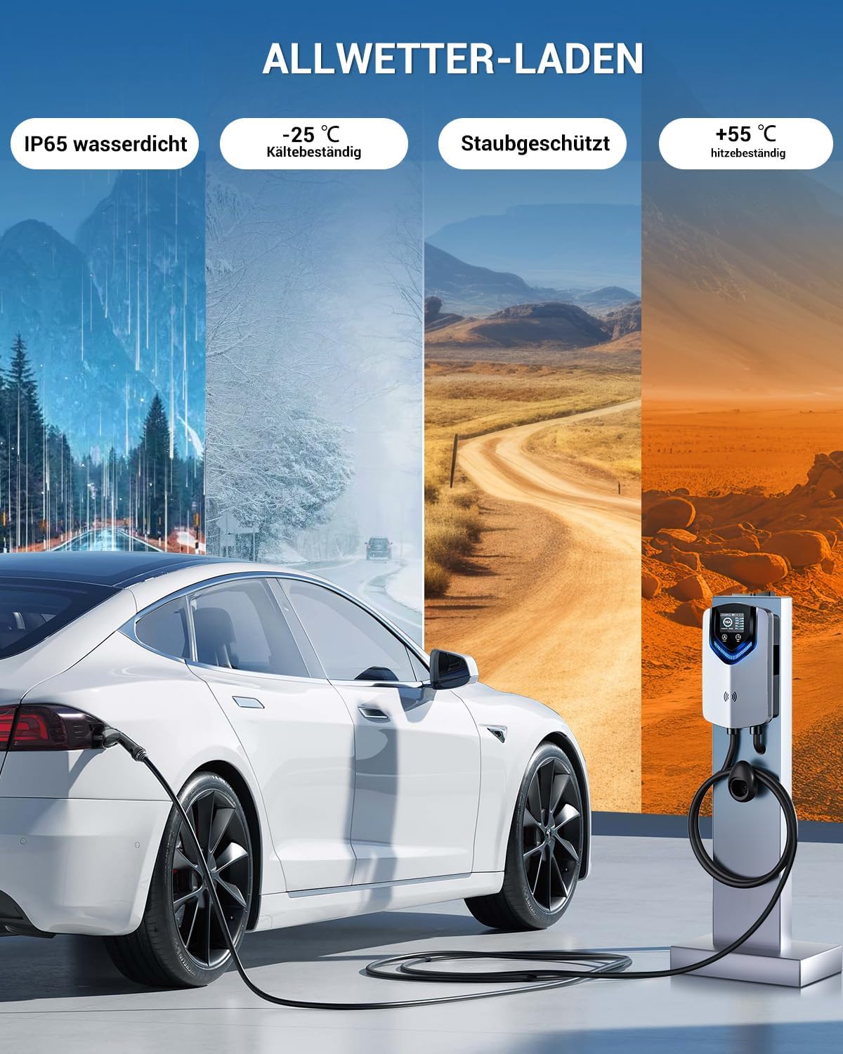 Wallbox 11kW mit APP & RFID – 3-Phasiges Typ 2 EV-Ladegerät 400V, 6–16 A, 8M Kabel mit Kabelhalter – RCD Typ B & IP54,Einstellung Startzeiteffiziente Ladestation für Zuhause für BEV PHEV