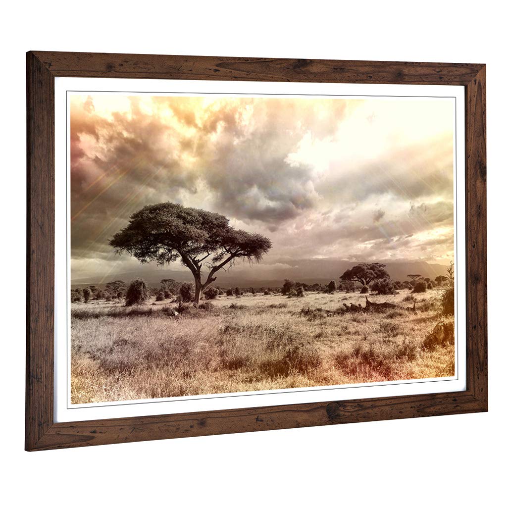 Big Box Art Framed Print of Landscape Africa Savannah Design | Wall Art Picture | Home Decor for Kitchen, Living, Dining Room, Bedroom, Hallway, Office, Walnut, A2 / 24.5x18 Inch / 62x45cm