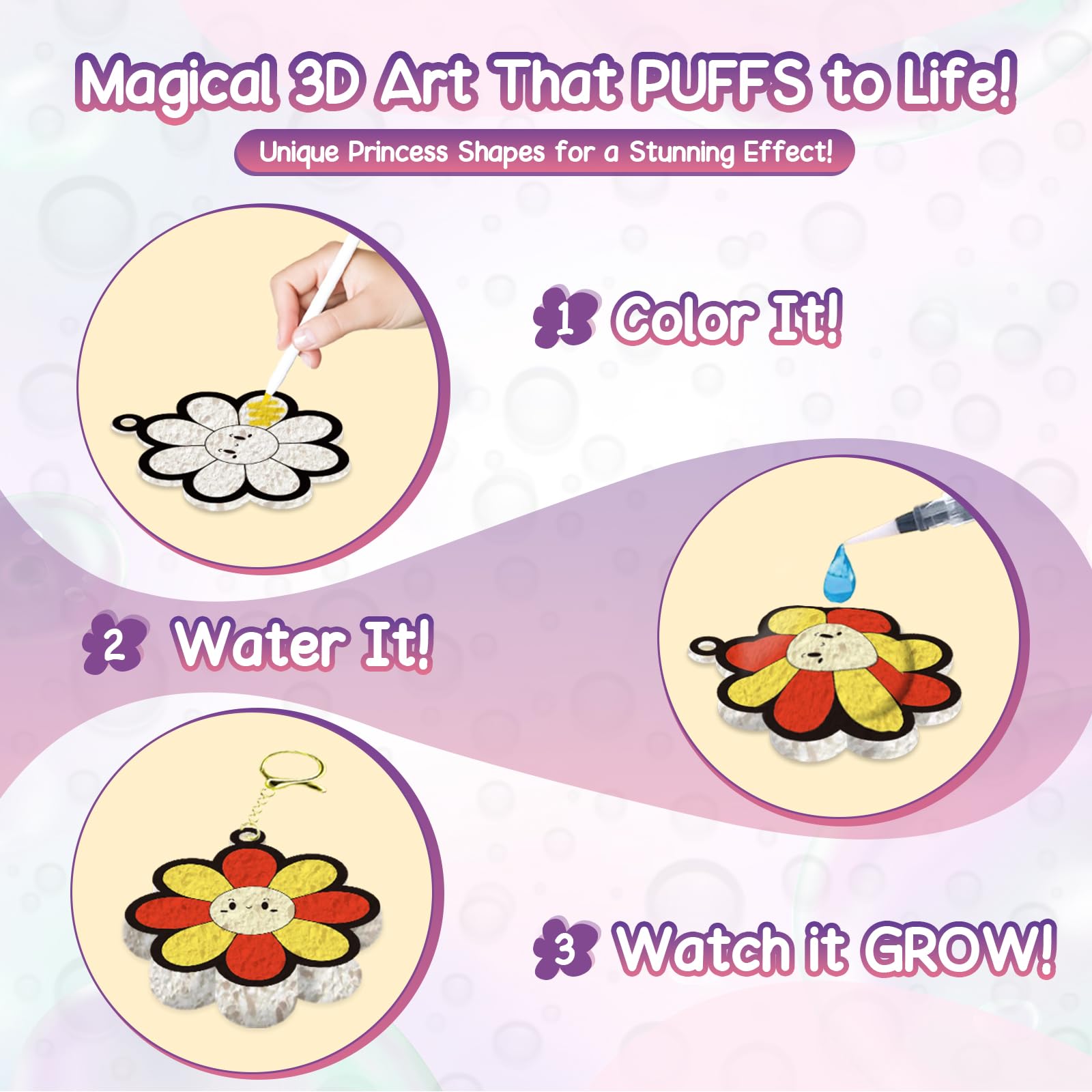 ZHFEIIRU 3D Art Kit, Aqua Puffs Princesses, Mess-Free Painting Craft for Girls & Boys, DIY Color Inflate Activity - Image 2
