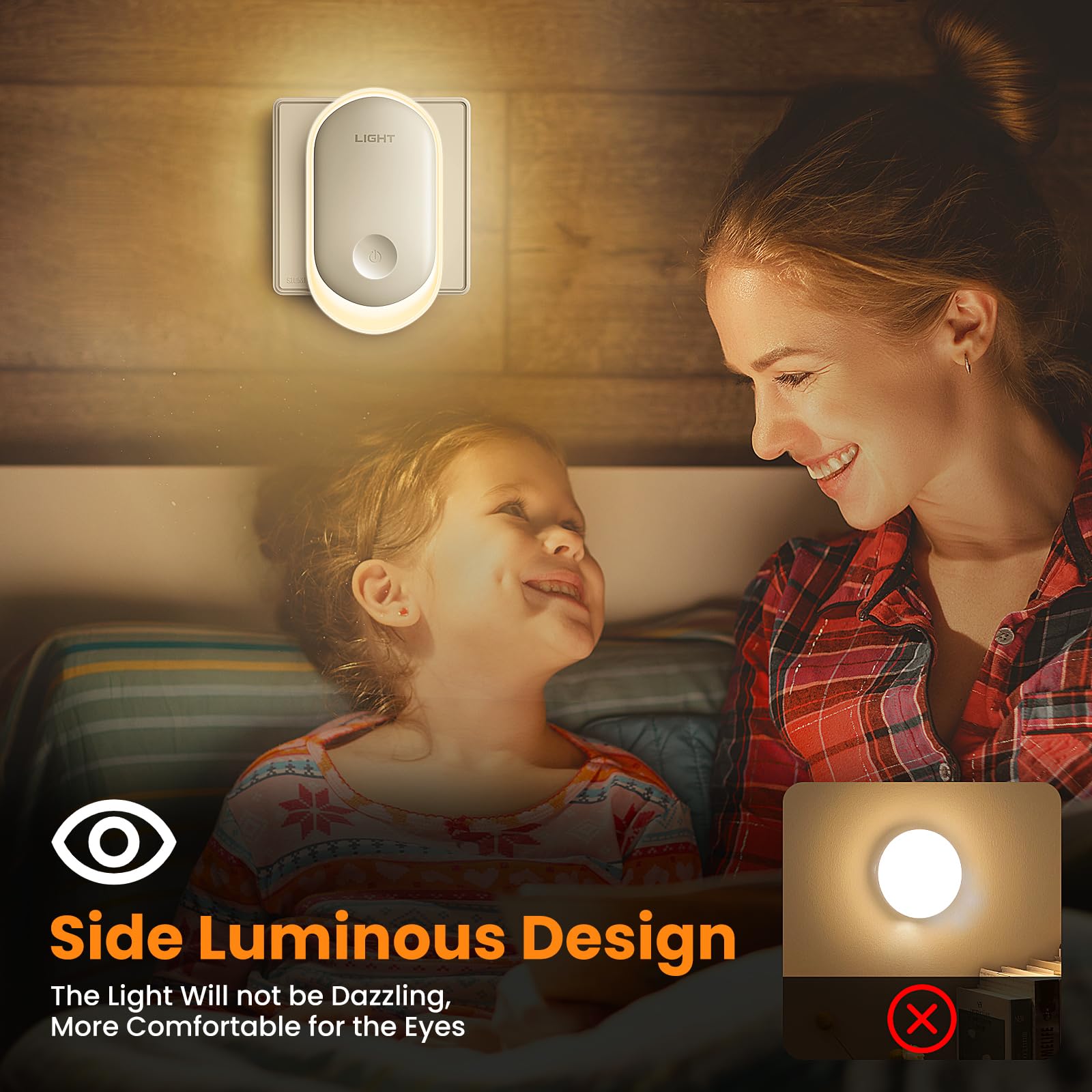 Tyreses Luce Notturna, [2 pezzi], Presa di Luce Notturna con Sensore Crepuscolare, Luminosità Regolabile in Continuo, Bianco Caldo, Adatta per Camera dei Bambini, Corridoio, Tromba Delle Scale