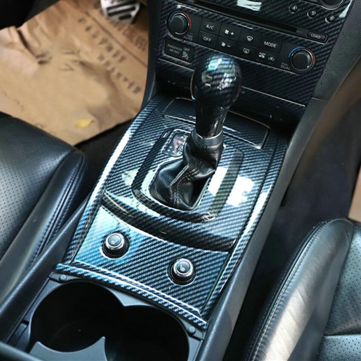 Automatic Center Console Gear Shift Panel Cover Trim for Infiniti G37 2010 2011 2012 2013 Carbon Fiber ABS(Only for Without Snow Button)