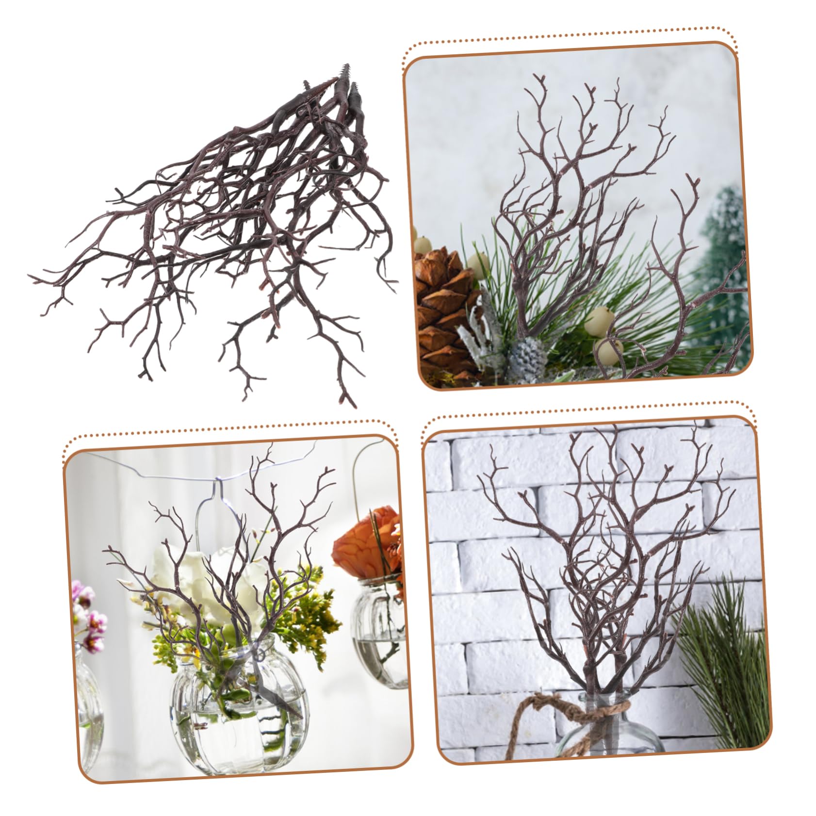 Ramitas Decorativas Artificiales de Plástico Marrón, 5 Piezas, Ligeras y Reutilizables, para Manualidades DIY y Decoración de Fotografía