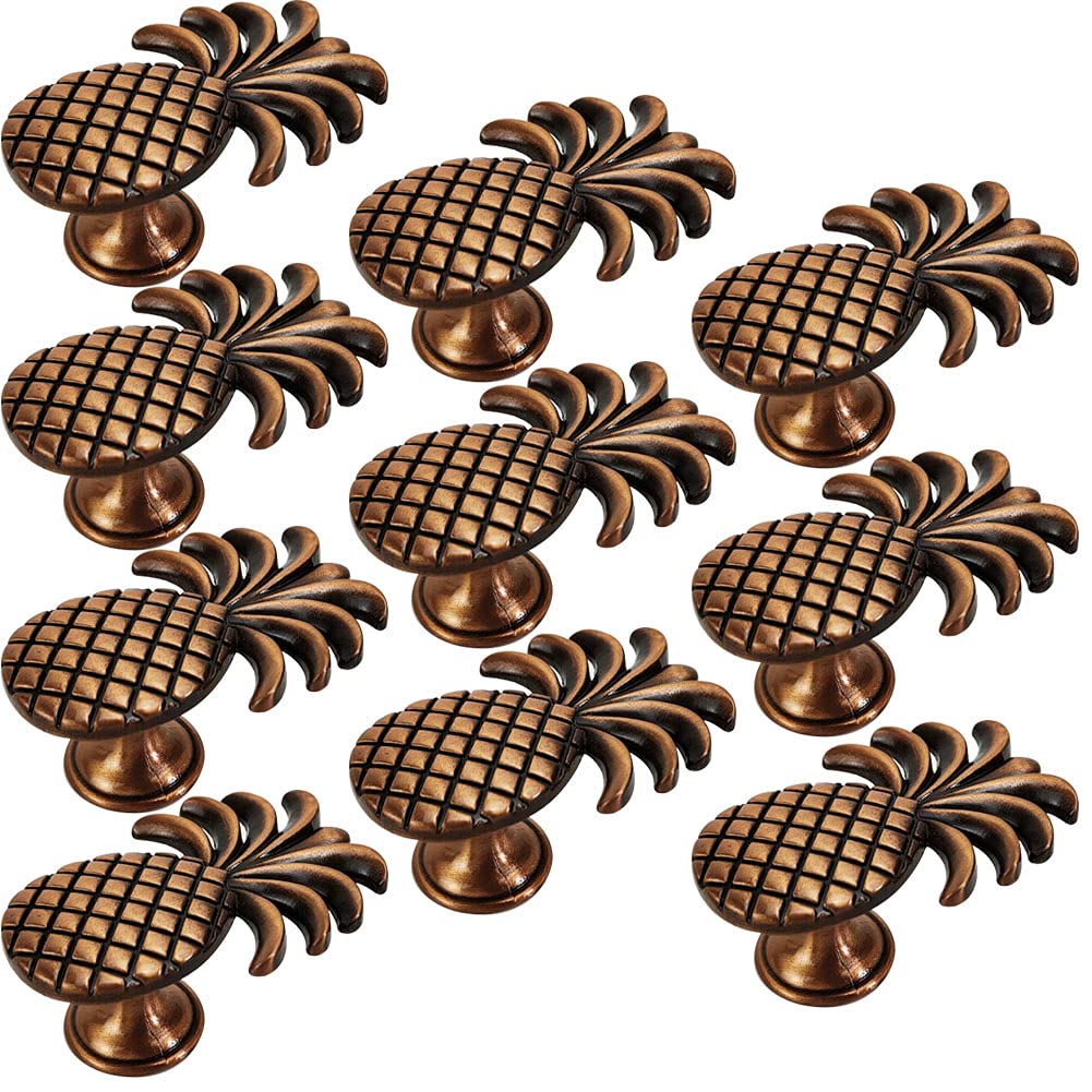 brandname Qinwuwu Knobs Pulls Carved Pineapple Decorative Jewelry Boxes Pulls Knobs Creative Art Kitchen Hardware Cupboard Drawer Dresser Zinc Alloy Handles Pack of 10 pcs (Copper)