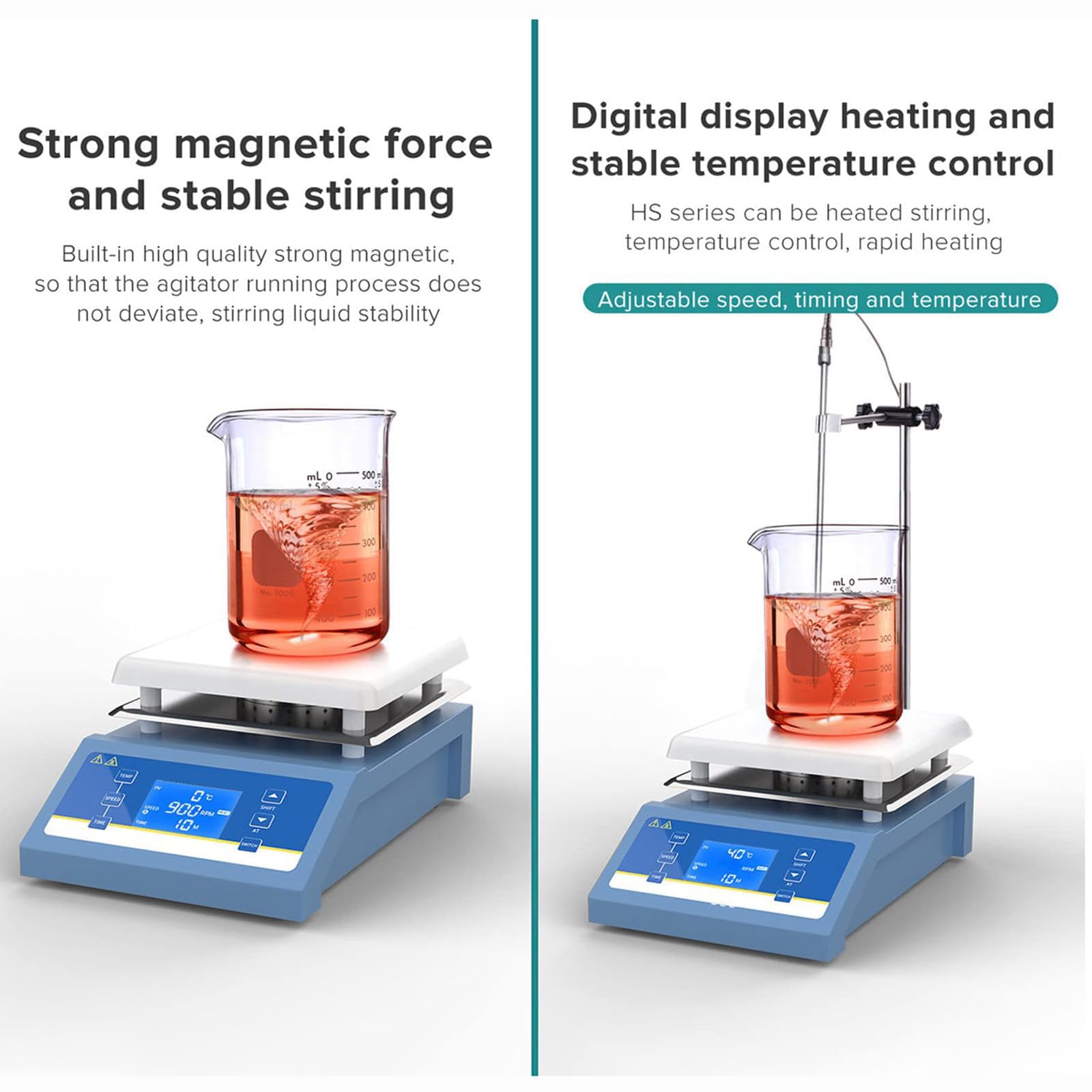 Agitador magnético con calefacción de 5 litros, placa caliente con agitador magnético de 600 W (recubierto de cerámica), temperatura de calentamiento: 350 ℃, rango de velocidad: 200-2000 RPM,Blue