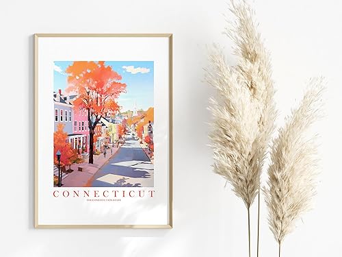Miniatura 5 de ColorAndFlair Connecticut Travel Print Constitution State Souvenir CT Nature Pink Orange Teal Wall Art Landscape Poster Main Street Scenic Vista