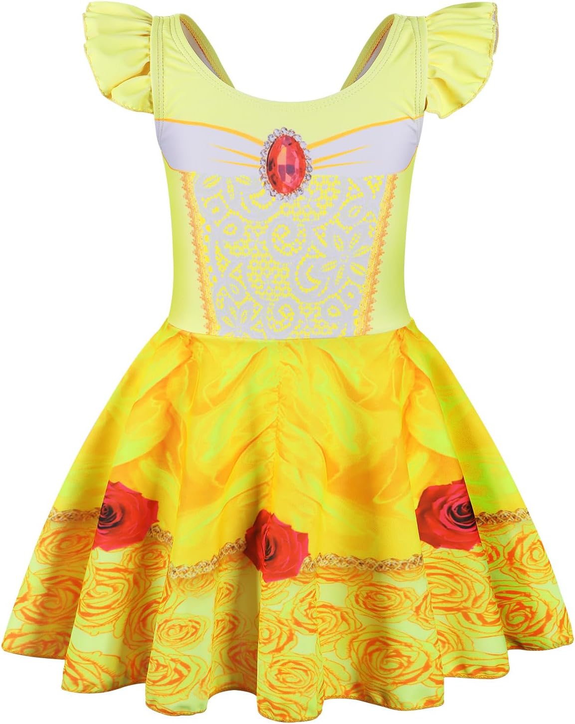 COTRIO One Piece Princess Swimsuit for Girls Short Sleeve Swim Dress Rash Guard Bathing Suit Skirted Swimwear 1-10 Years