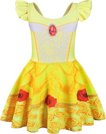 COTRIO One Piece Princess Swimsuit for Girls Short Sleeve Swim Dress Rash Guard Bathing Suit Skirted Swimwear 1-10 Years